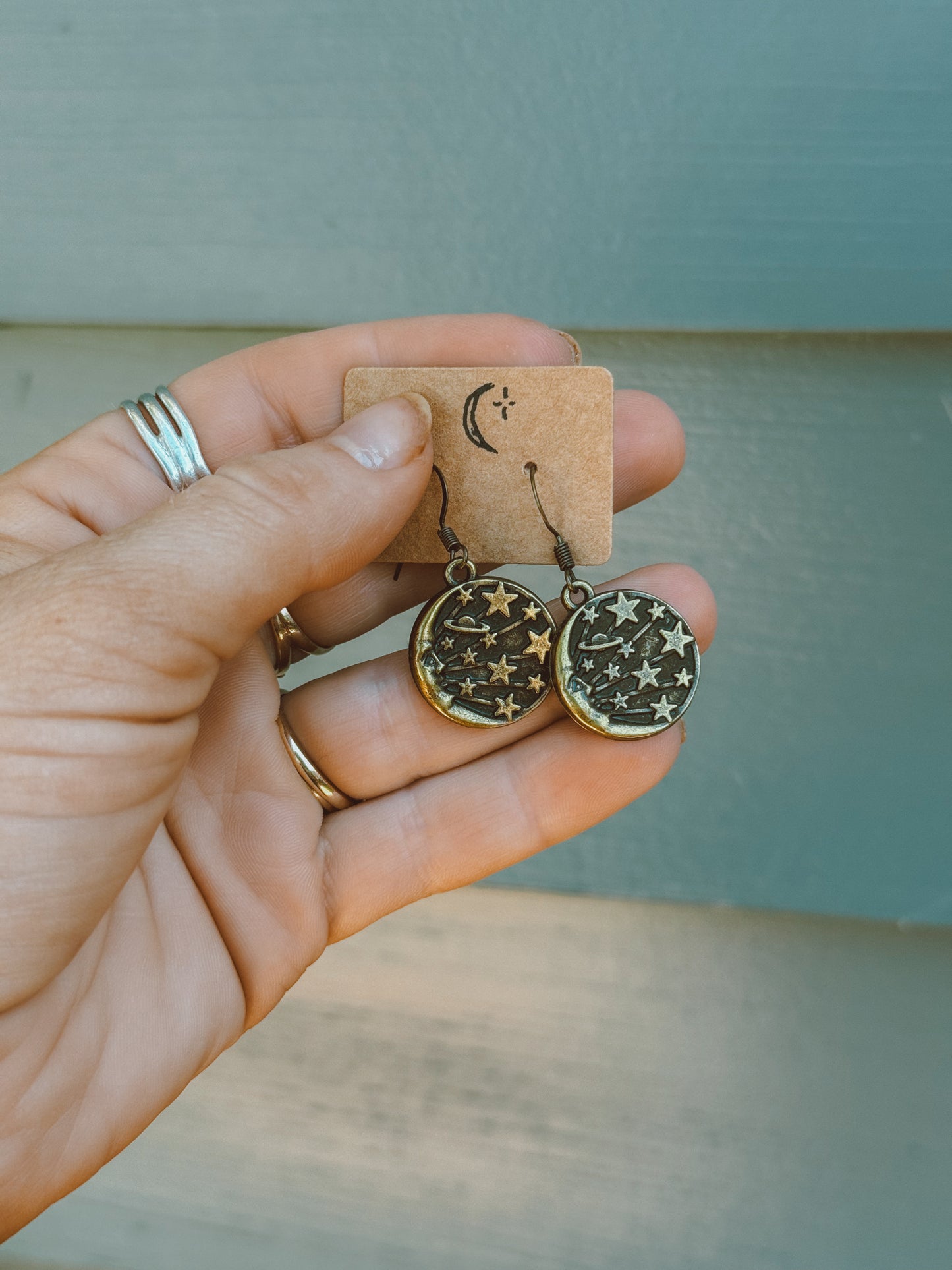 Bronze Moon Charm Earrings – Antique Bronze