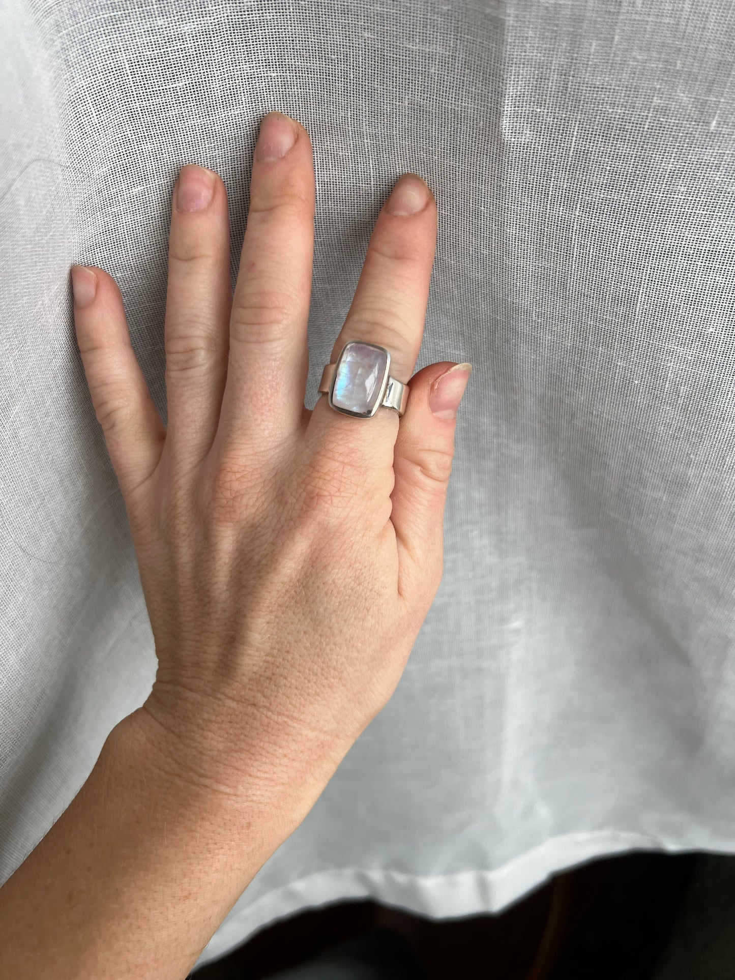 Rainbow Moonstone Square ring size 8