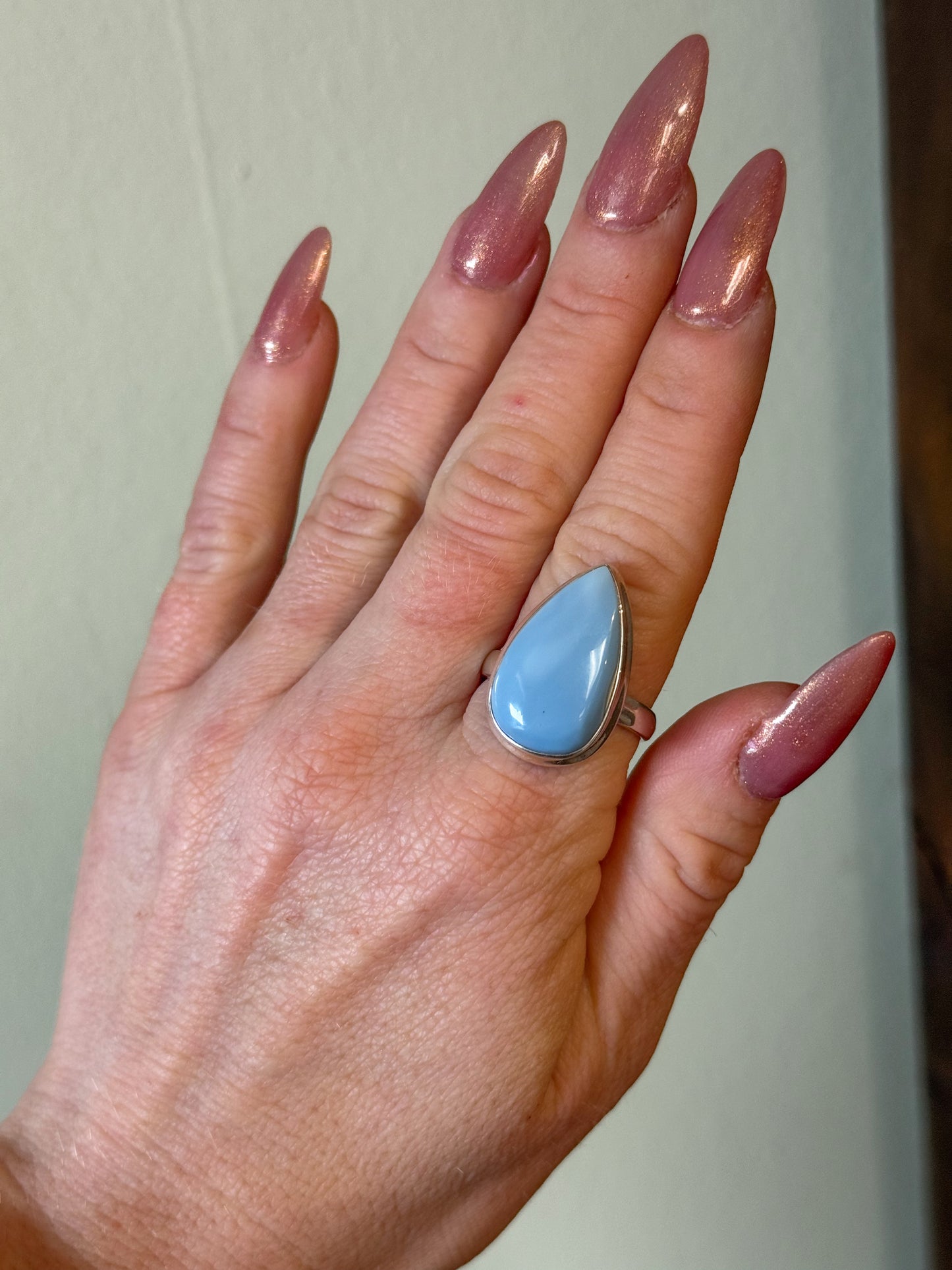 Blue Owyhee Opal tear drop ring size 10