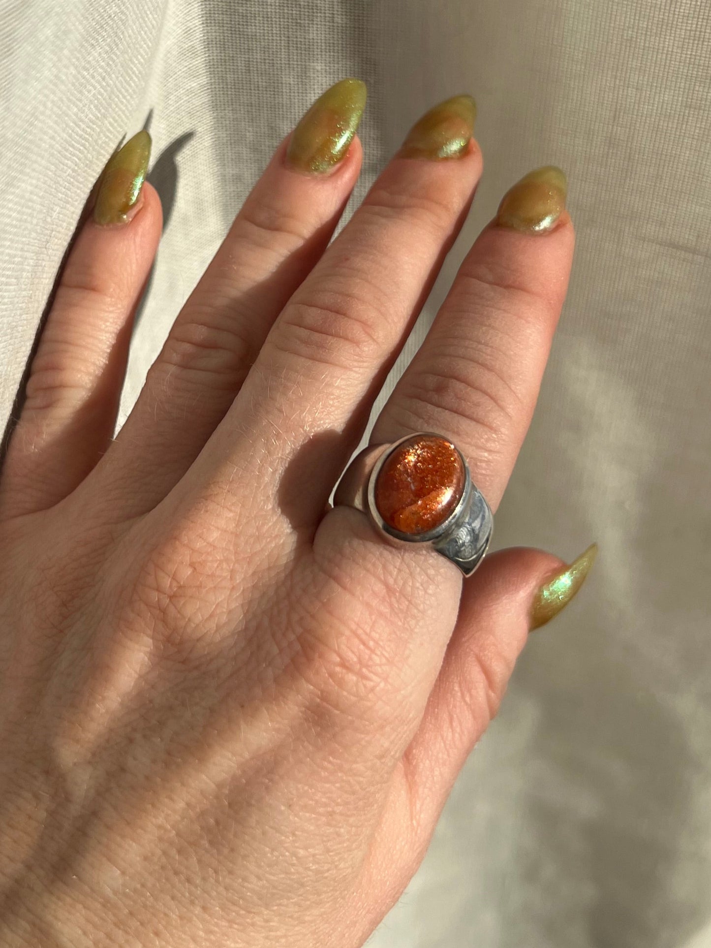 Sunstone Sterling Silver Ring – Size 8