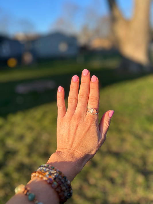 Raw Rose Quartz Sterling Silver Ring – Size 9