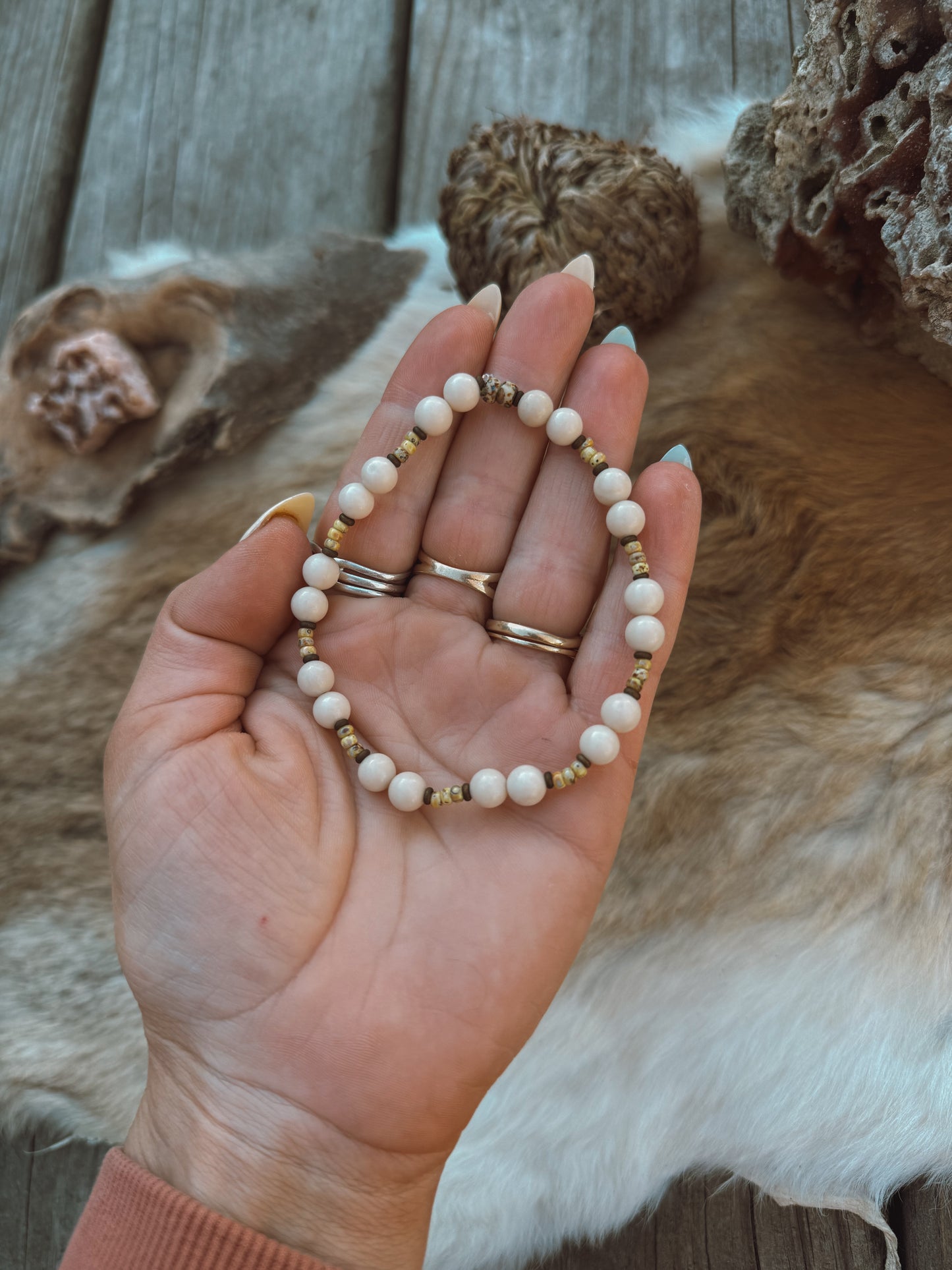 White Fossil Jasper Bracelet