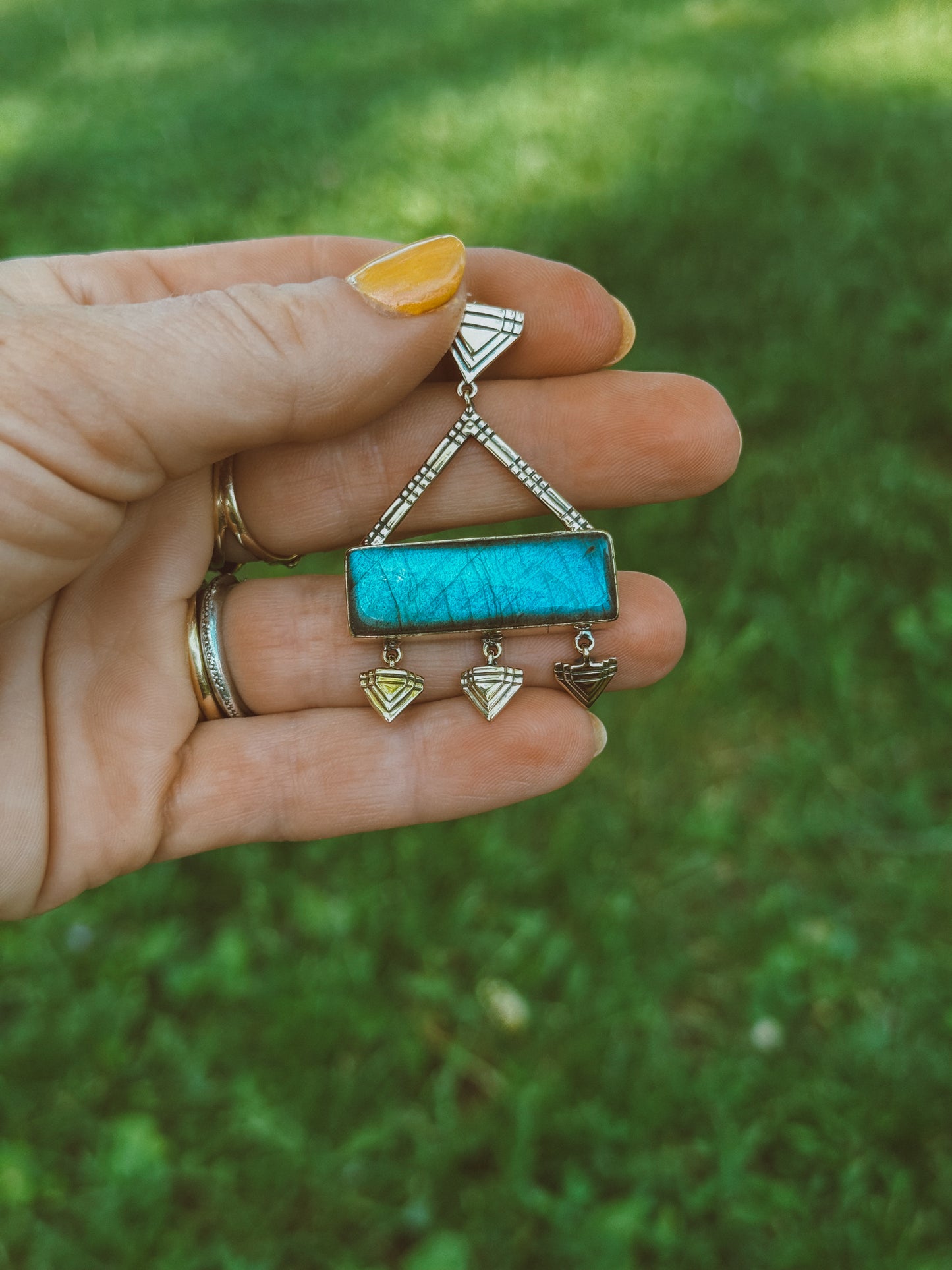 Labradorite Brass Pendant