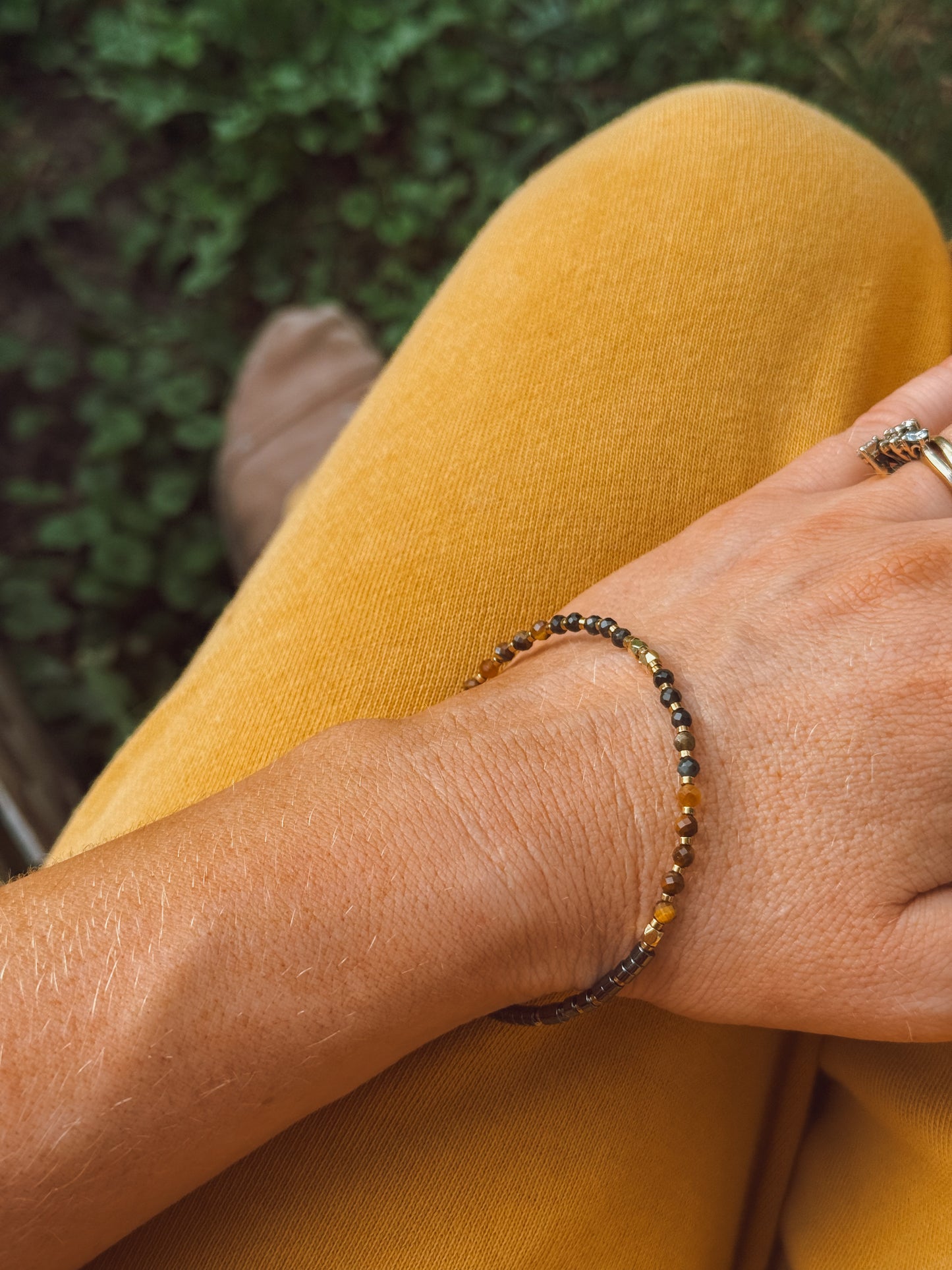 Grounding & Protection Faceted Bracelet – Tiger’s Eye, Terahertz & Hematite Faceted Beads