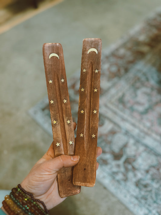Moon & Stars Wooden Incense Holder