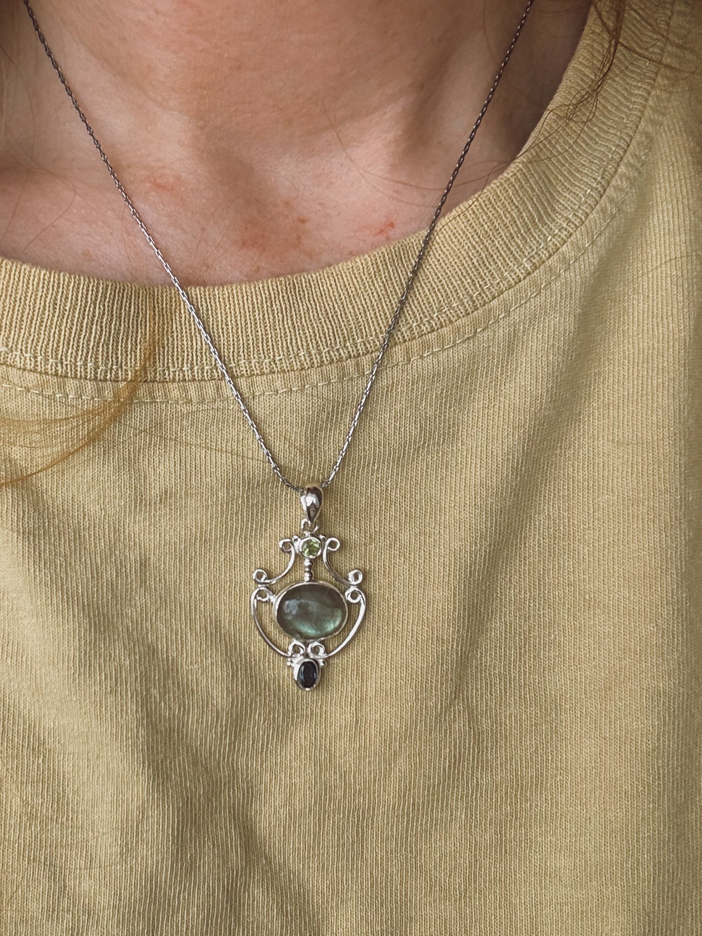 Labradorite Iolite Peridot Sterling Silver Pendant