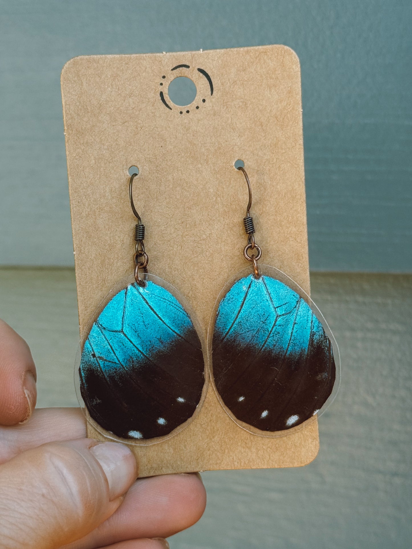 Black & Blue Butterfly Wing Earrings – Antique Copper