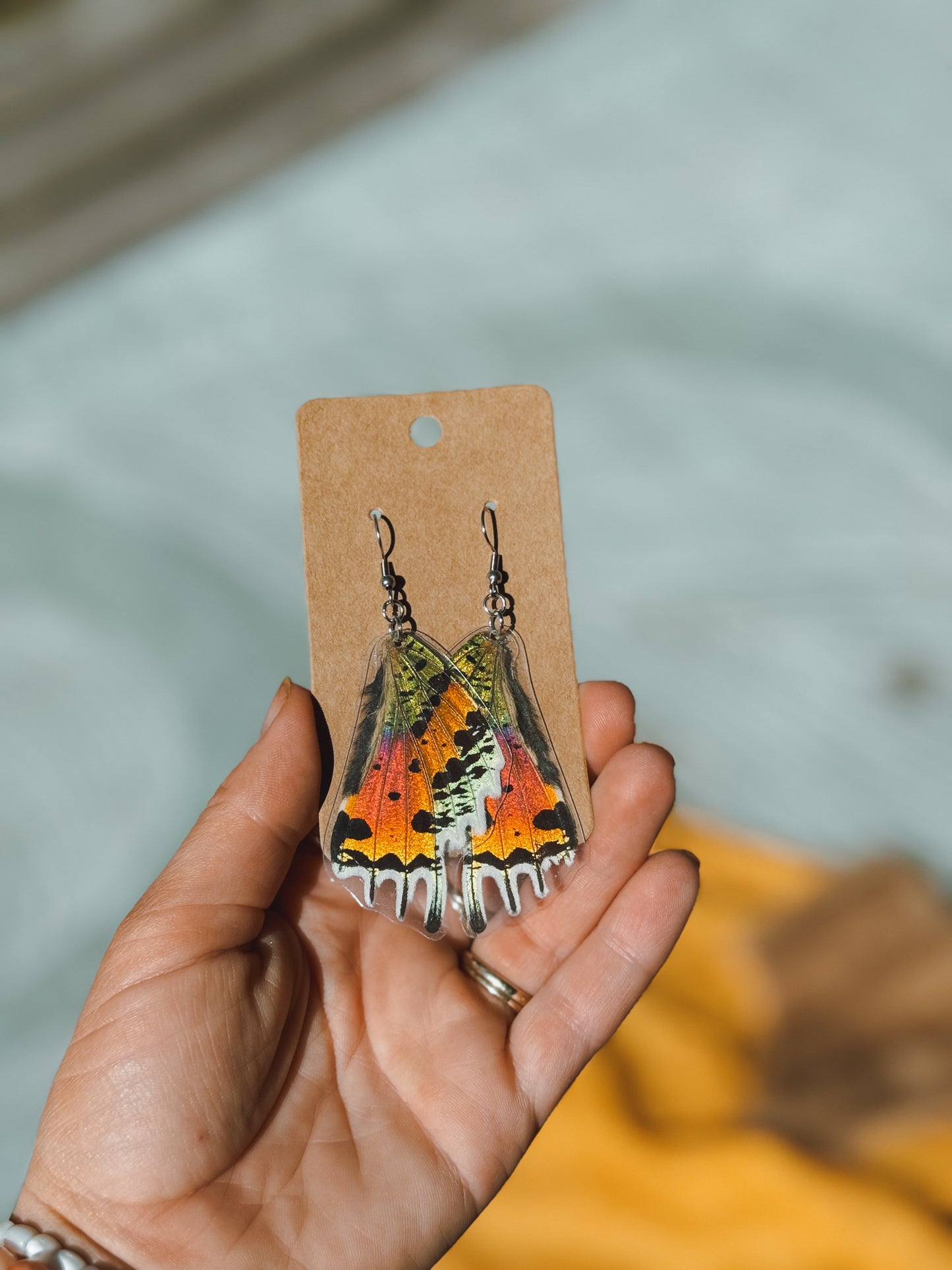 Rainbow Sunset Moth Wing Earrings – Stainless Steel