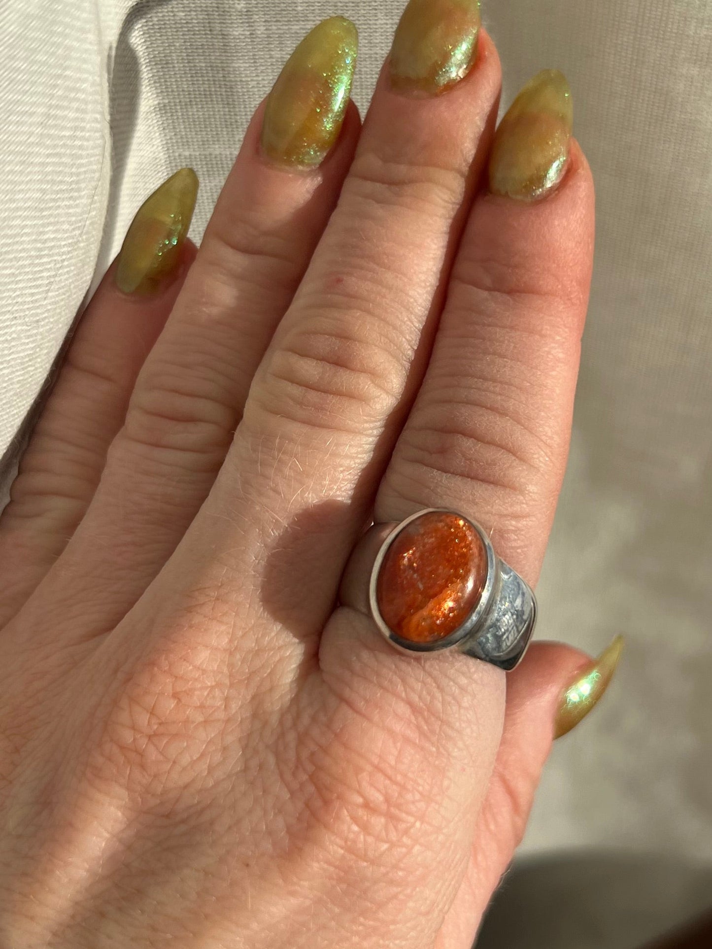 Sunstone Sterling Silver Ring – Size 8