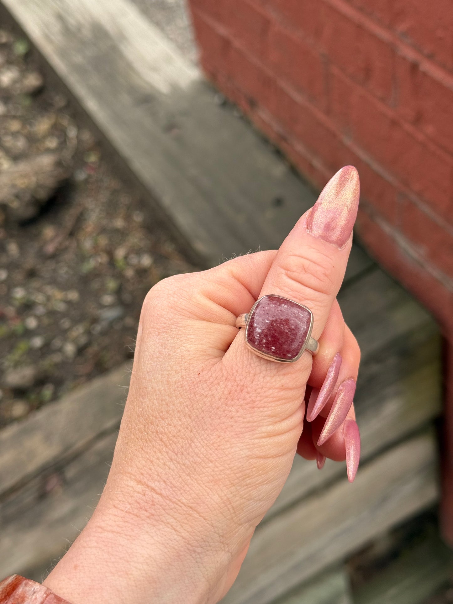 Strawberry Quartz Sterling silver ring size 12