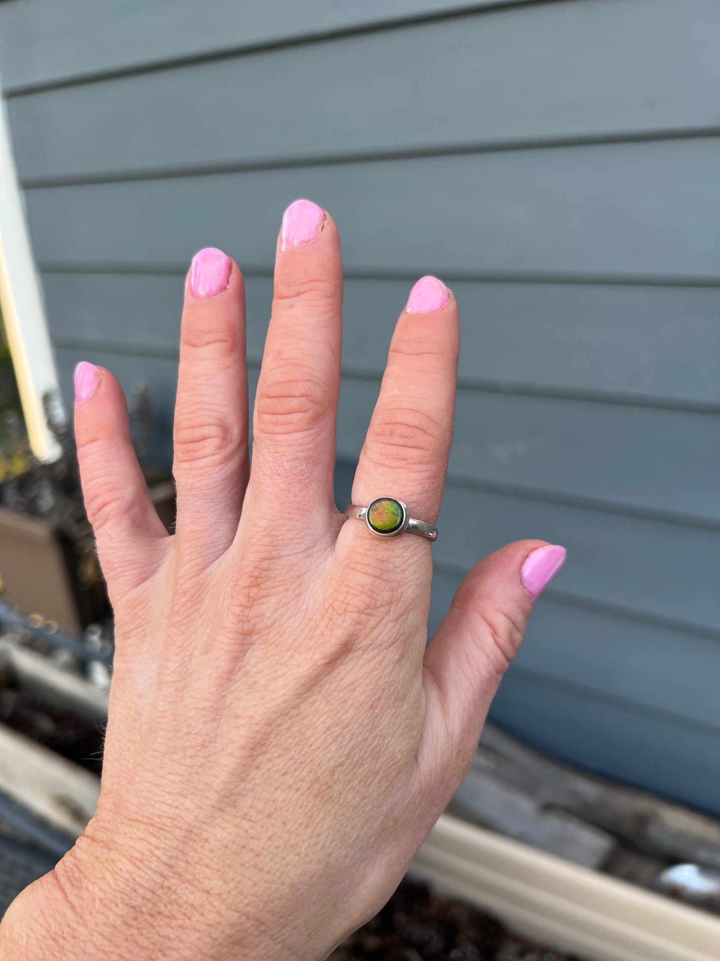 Shimmering Ammolite Sterling Silver Ring size 8