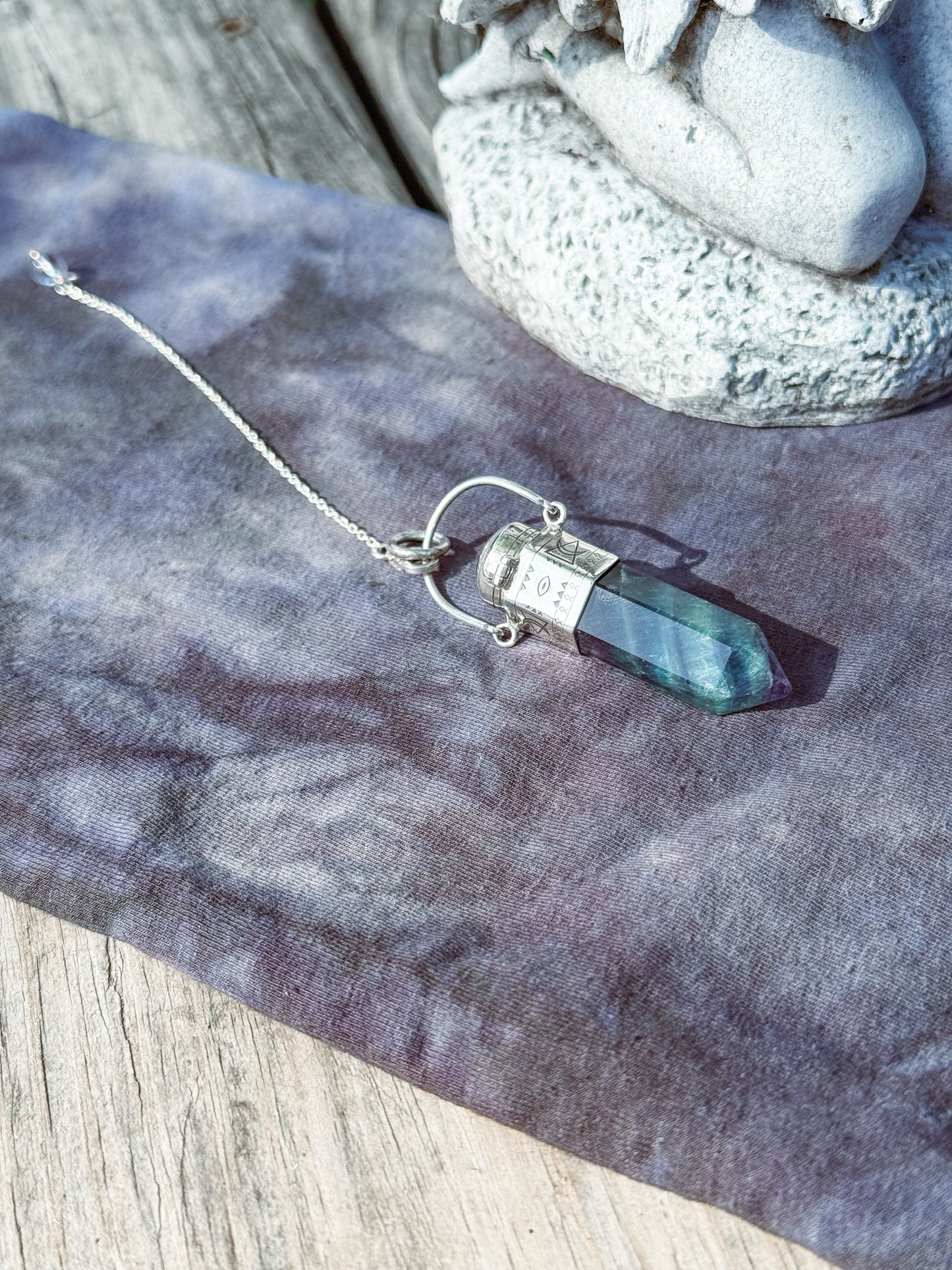 Rainbow Fluorite Pendulum Pendant Sterling Silver