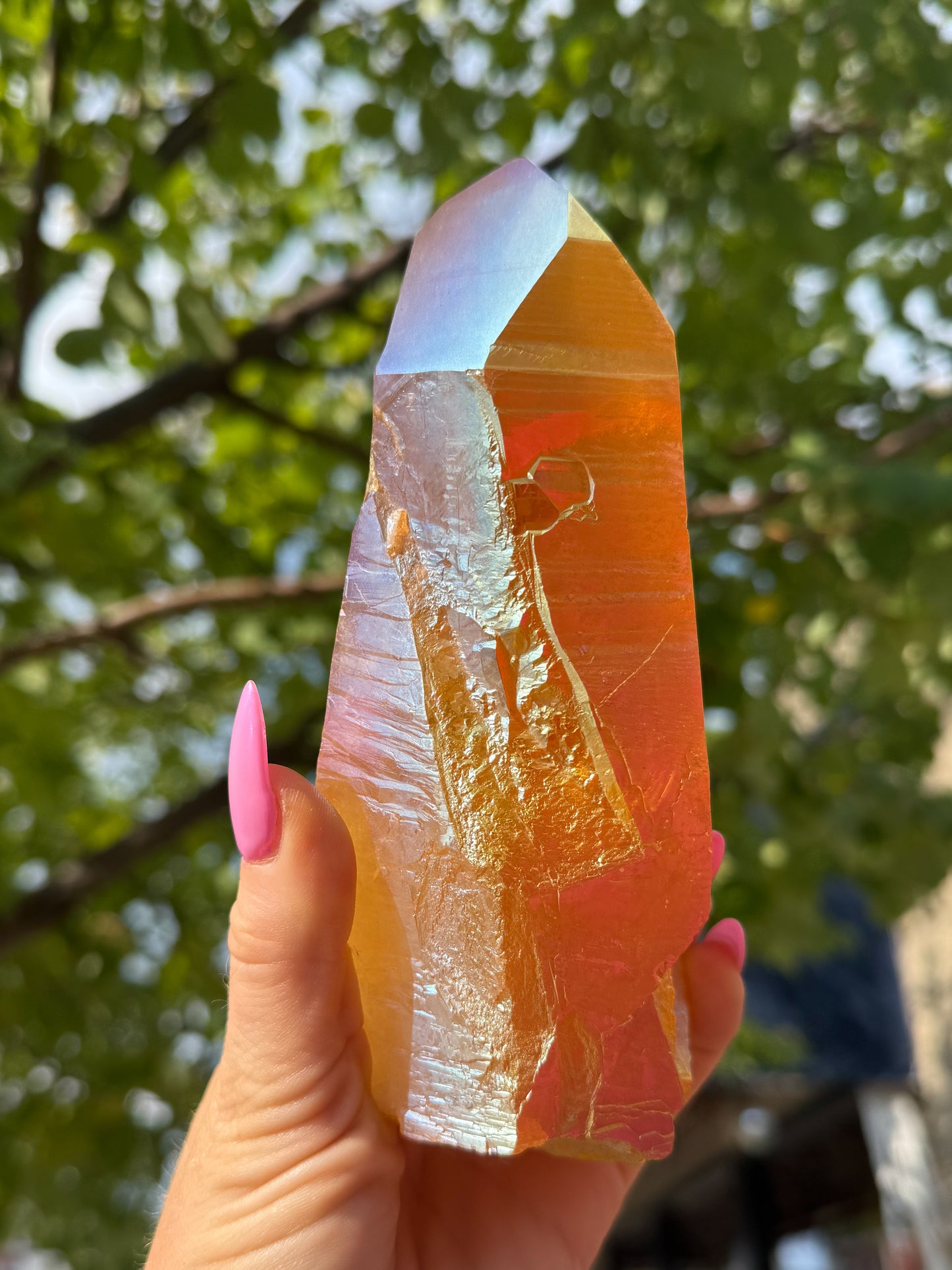 Sunset Aura Lemurian Quartz