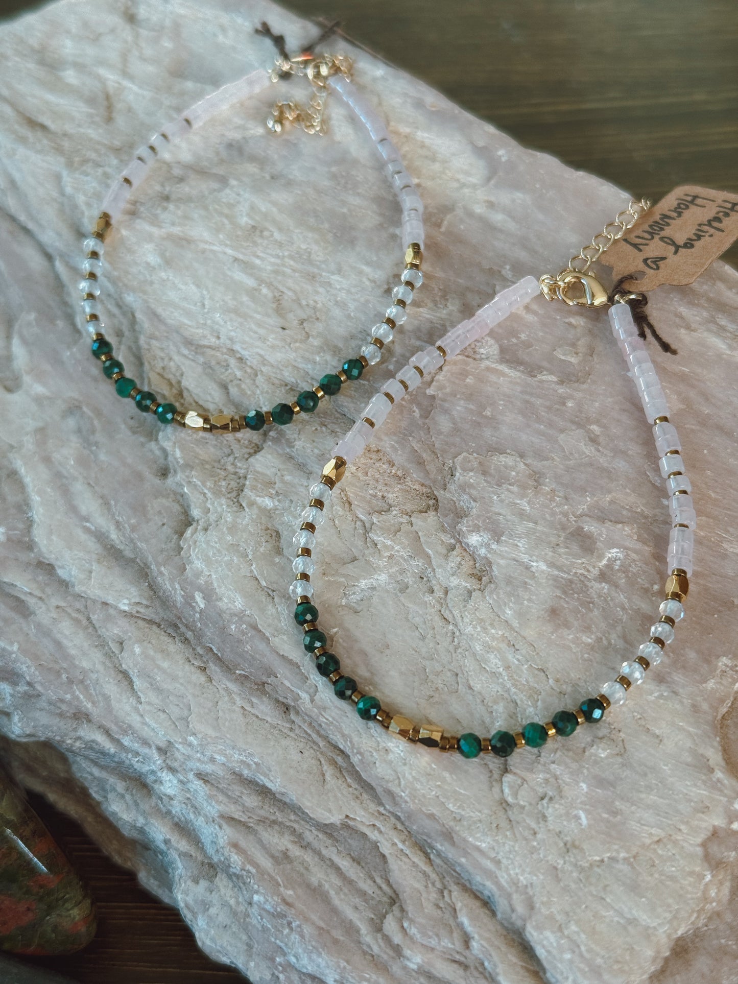 Love Faceted Bracelet – Malachite, Rose Quartz & Moonstone Faceted Beads