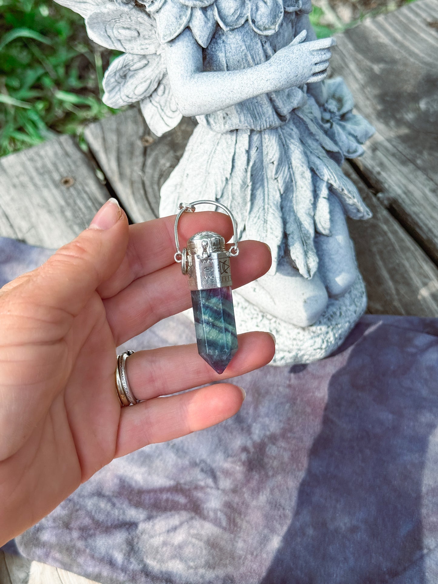 Rainbow Fluorite Pendulum Pendant Sterling Silver
