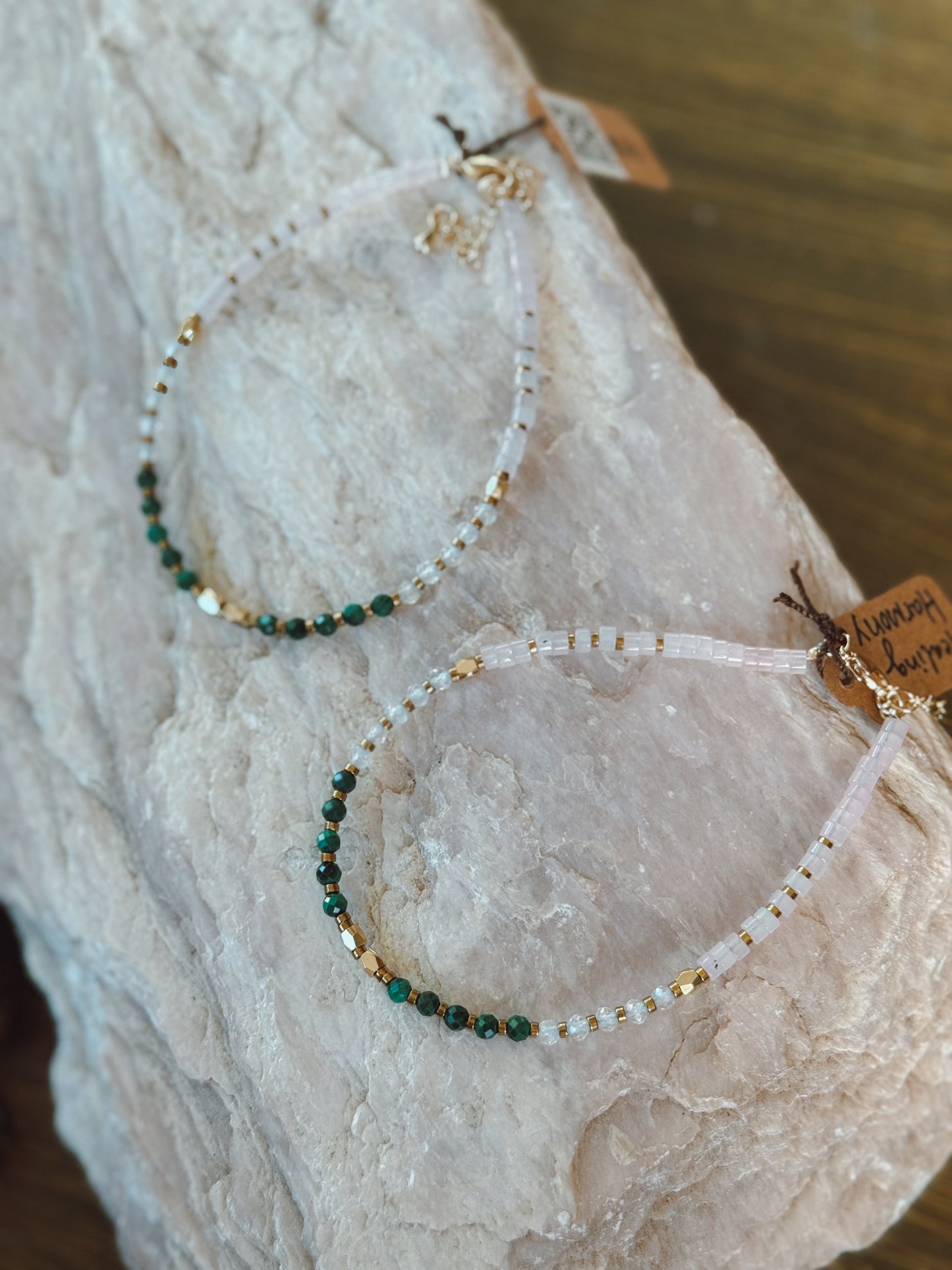 Love Faceted Bracelet – Malachite, Rose Quartz & Moonstone Faceted Beads
