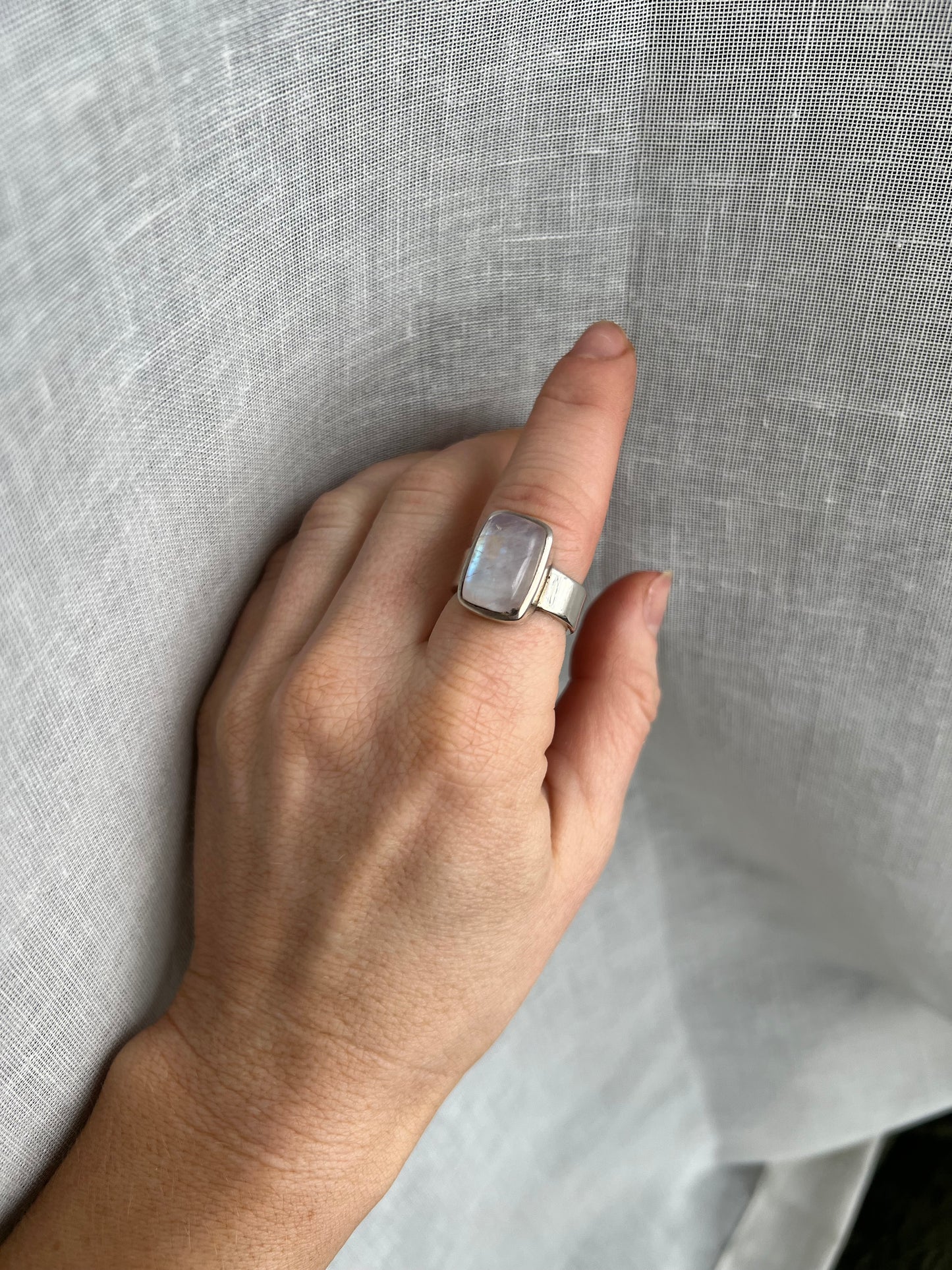 Rainbow Moonstone Square ring size 8
