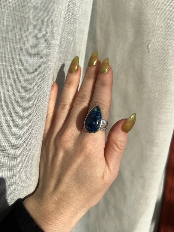 Chrysocolla Malachite whimsical ring size 8.5