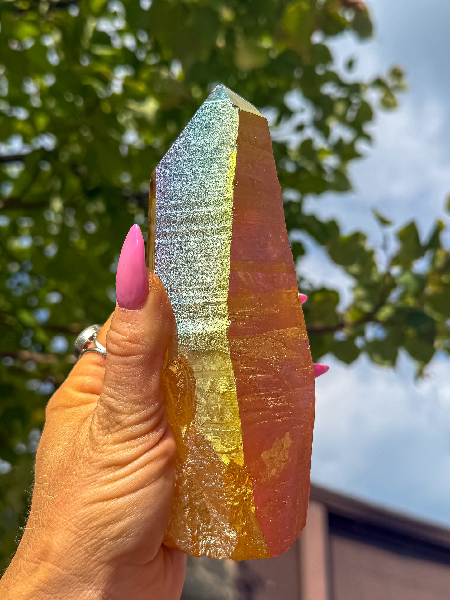 Sunset Aura Lemurian Quartz