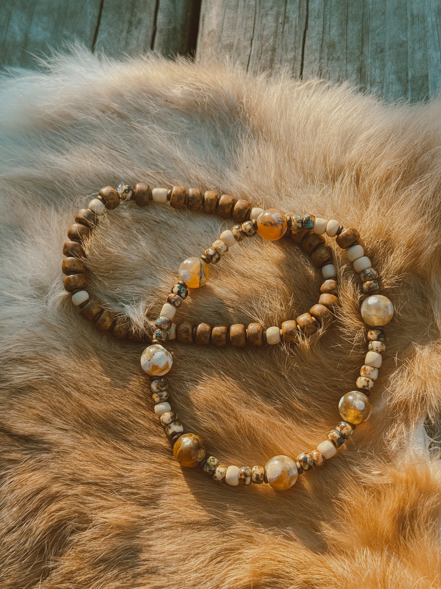 Sand & stone bracelet set // flower agate