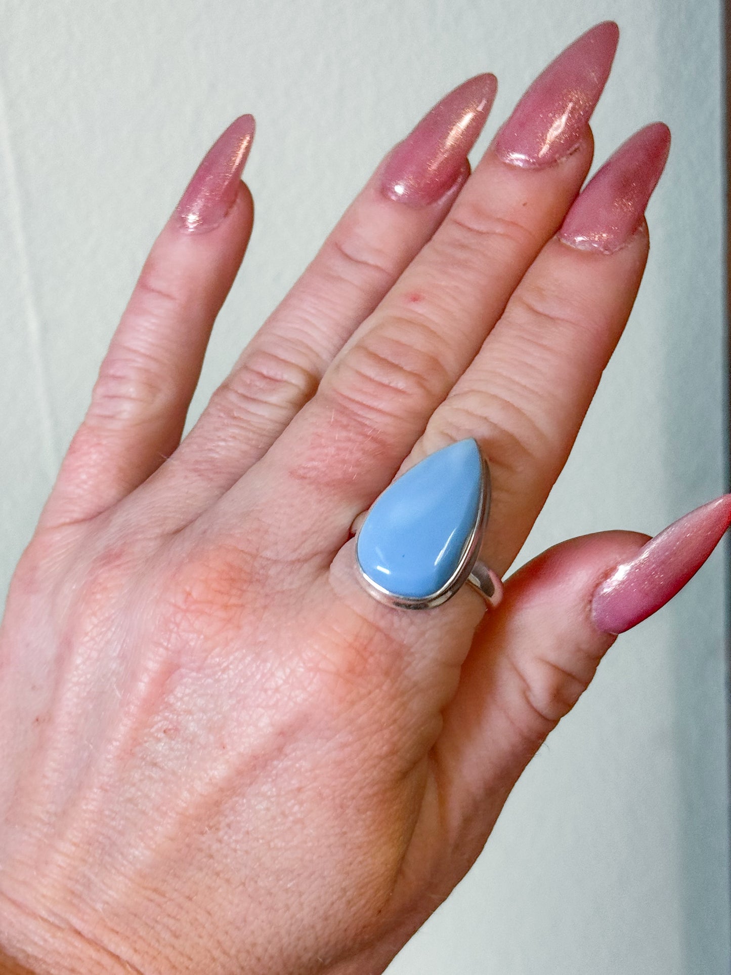 Blue Owyhee Opal tear drop ring size 10