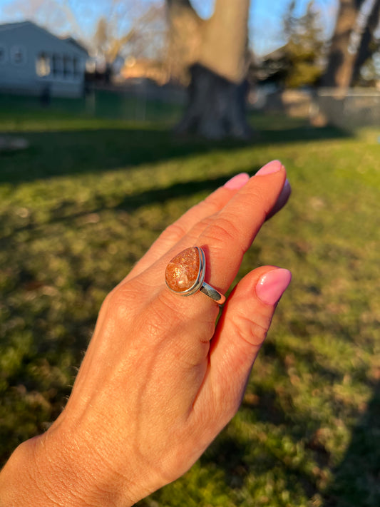 Sparkling Sunstone Sterling Silver Ring size 7.5