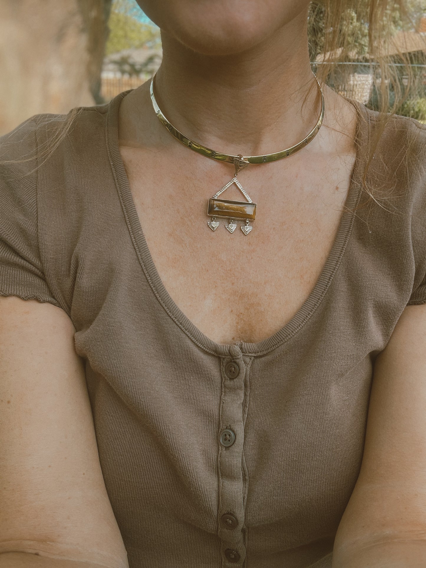 Tiger Eye Brass Pendent