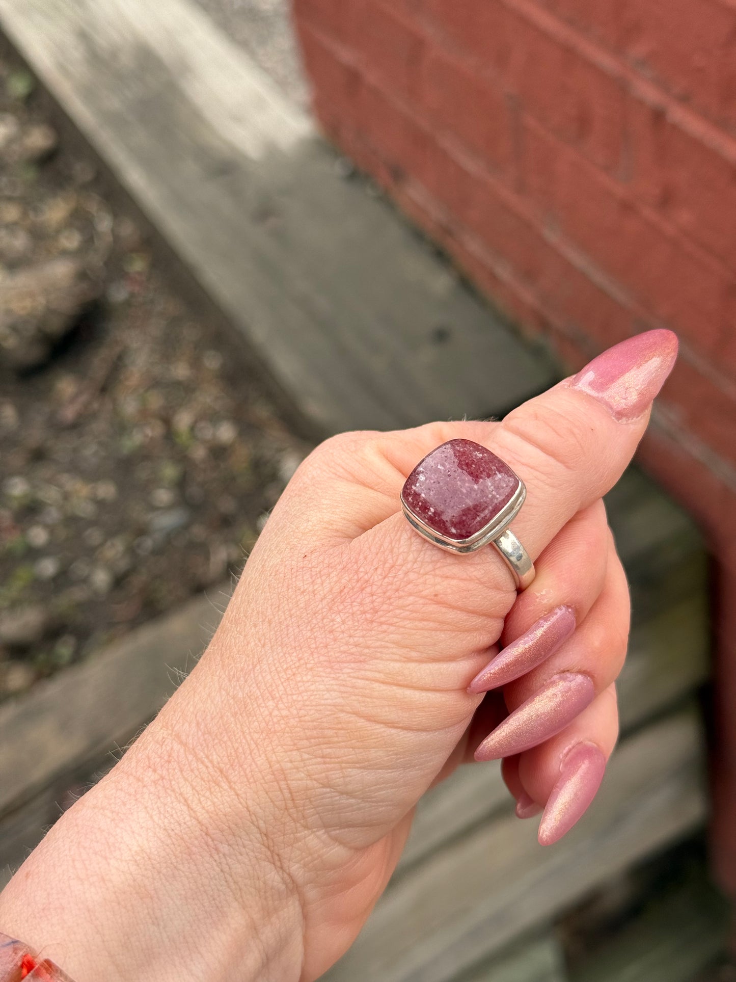 Strawberry Quartz Sterling silver ring size 12