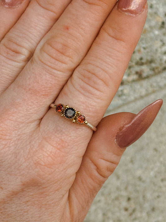 Smoky & Garnet Sterling Silver & Brass Ring size 9