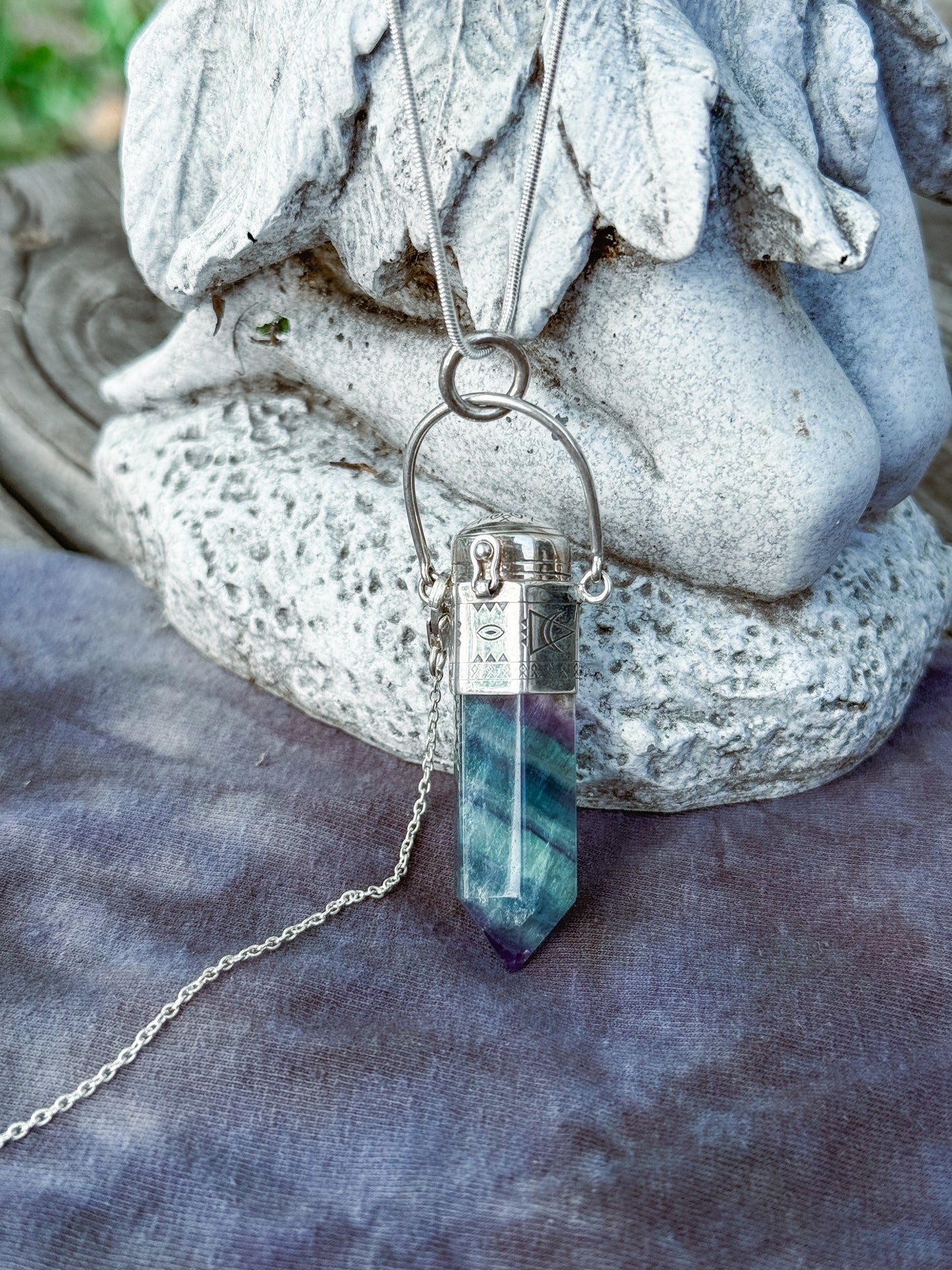 Rainbow Fluorite Pendulum Pendant Sterling Silver