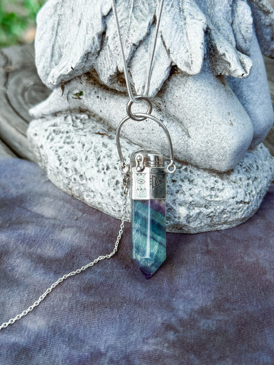 Rainbow Fluorite Pendulum Pendant Sterling Silver
