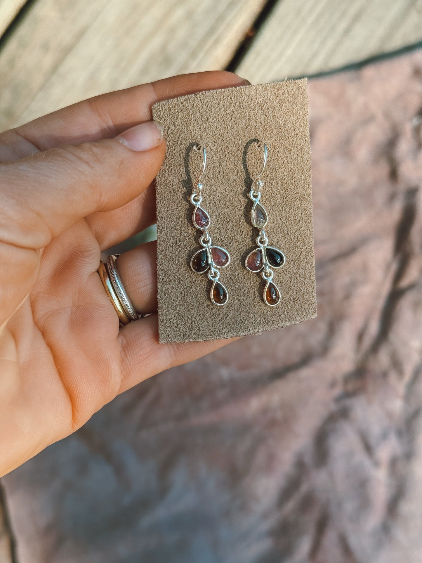 Watermelon Tourmaline Sterling drop earrings