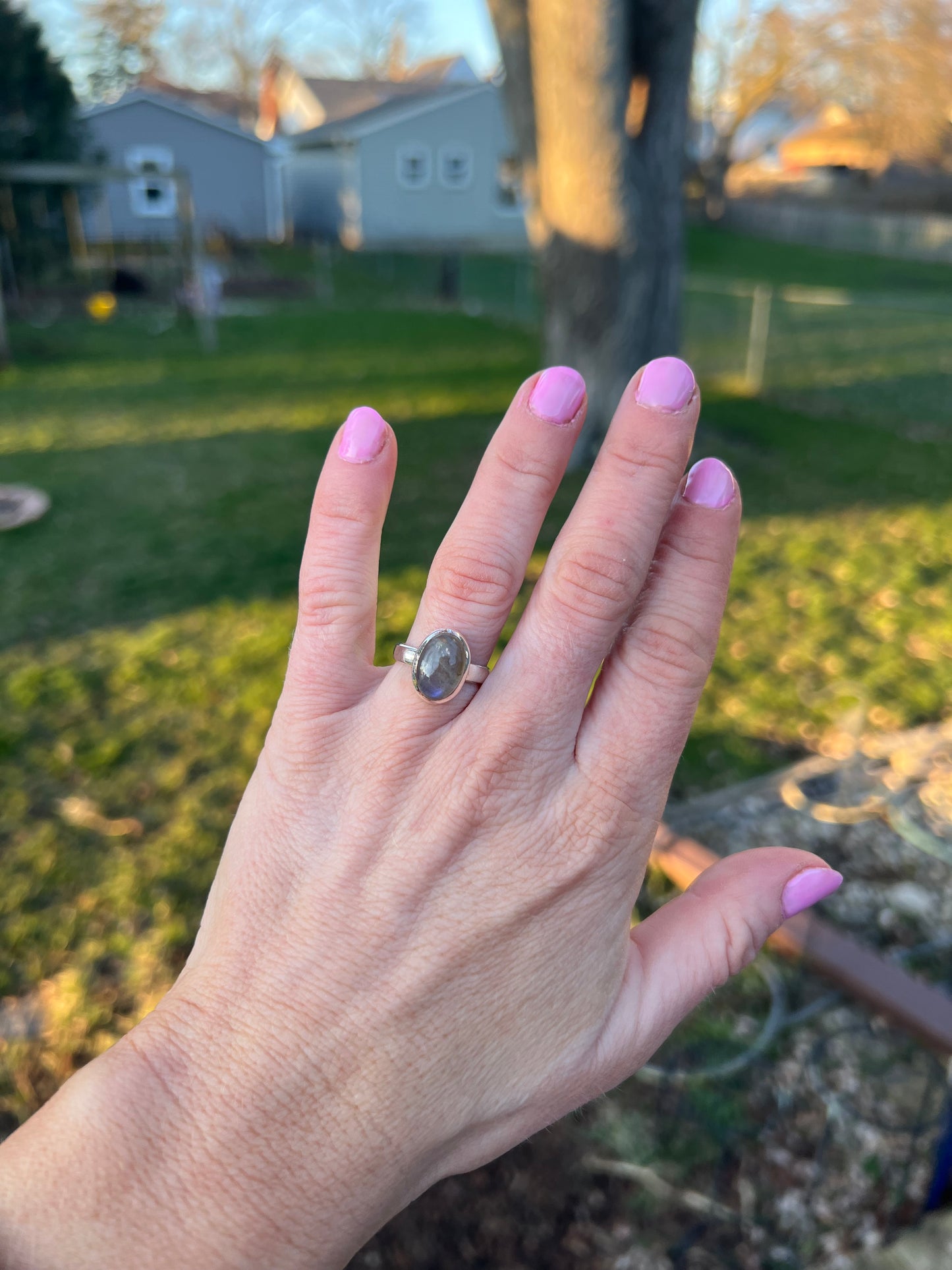 Rainbow Labradorite Purple Flash ring size 6