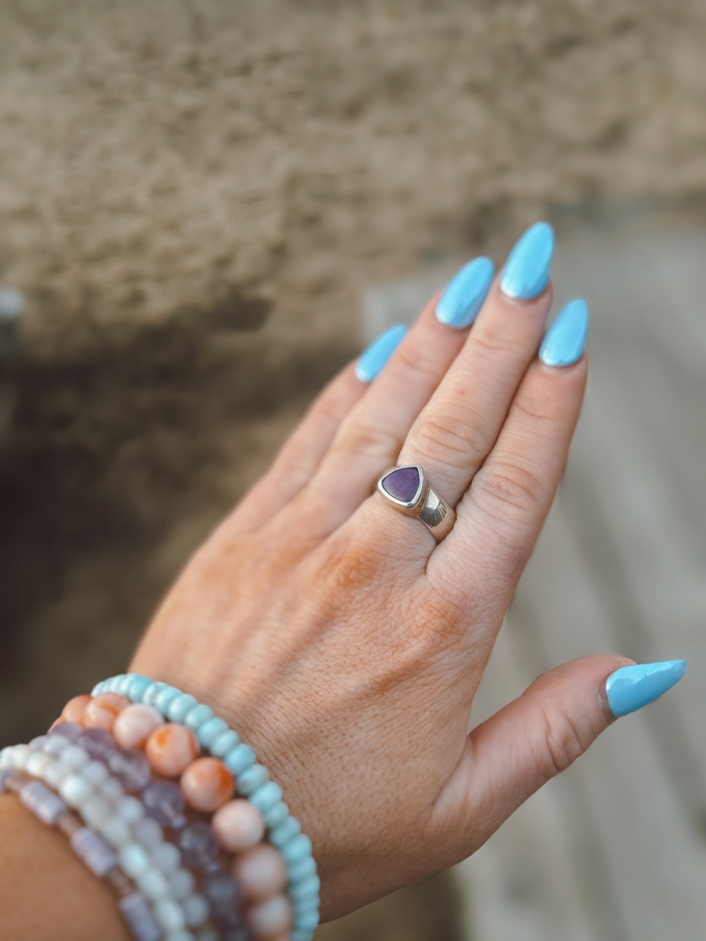 Sugilite tear drop sterling silver ring size 8