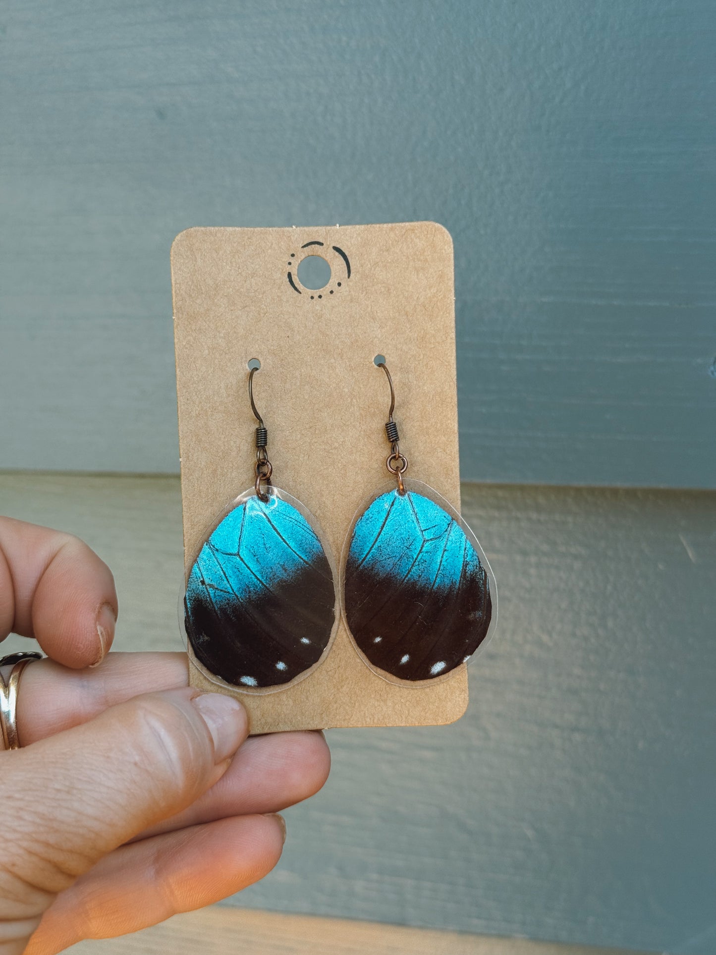 Black & Blue Butterfly Wing Earrings – Antique Copper