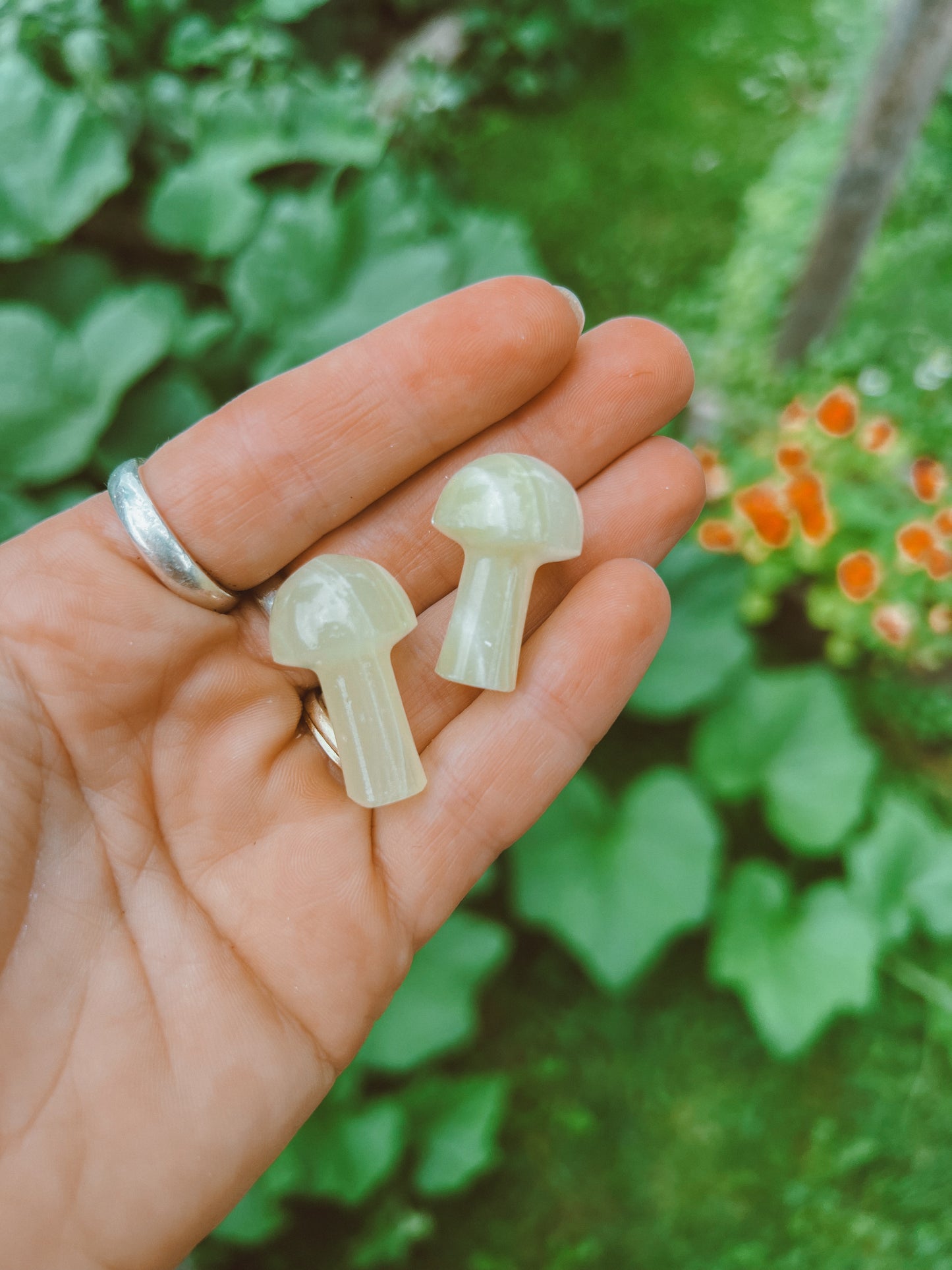 Green Calcite Carved Mushroom gemstone
