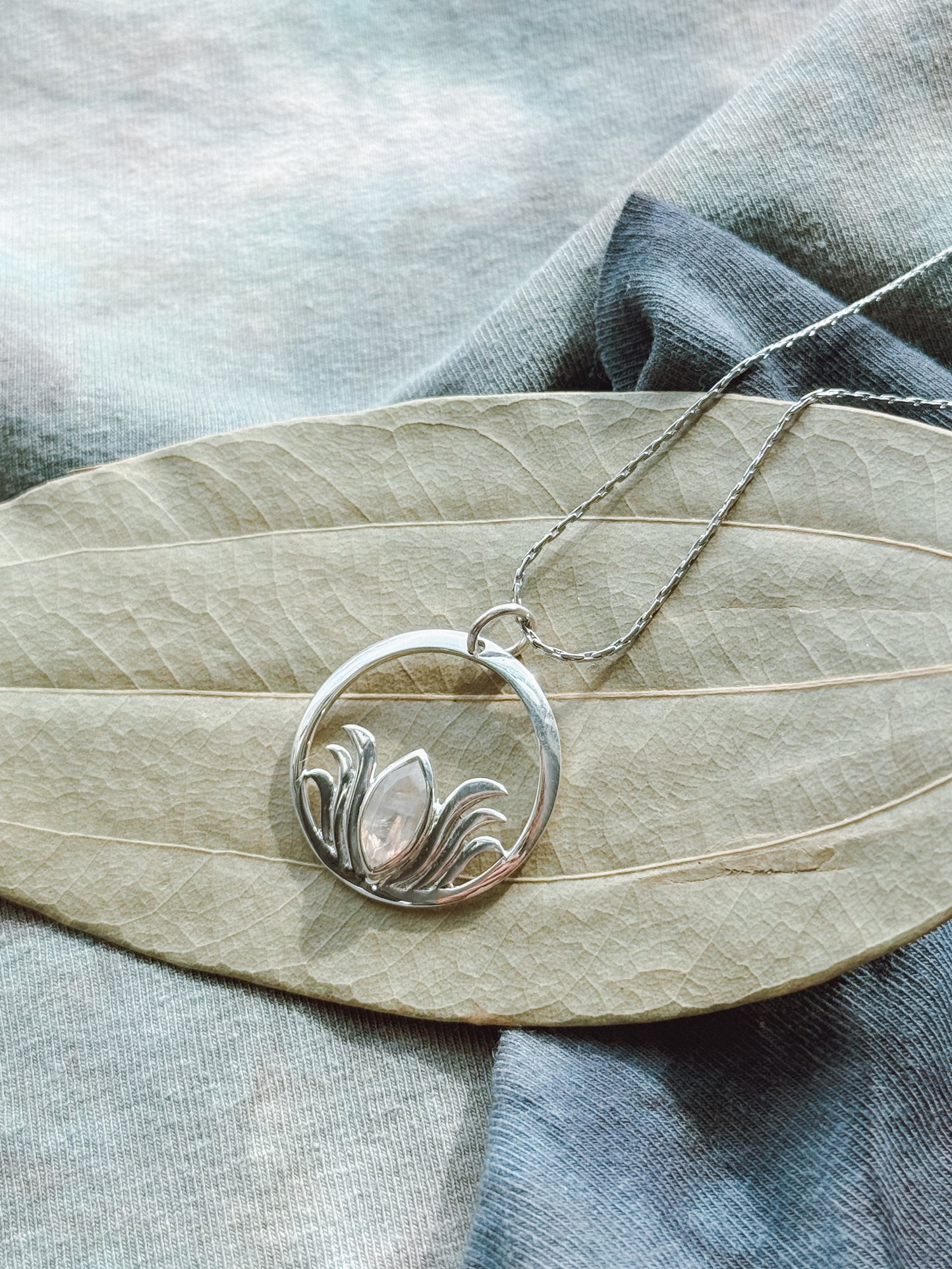 Moonstone lotus Sterling silver pendant
