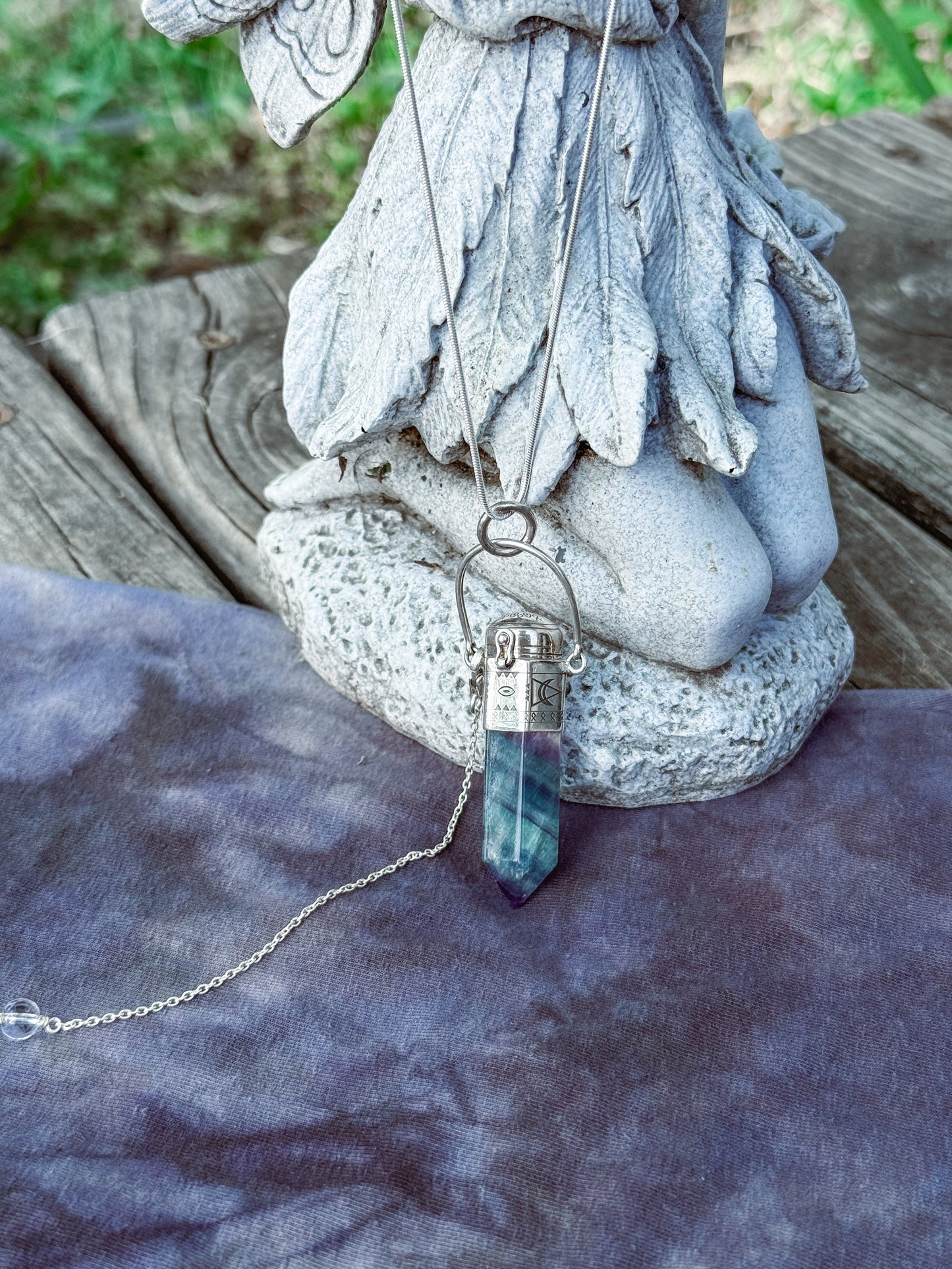 Rainbow Fluorite Pendulum Pendant Sterling Silver