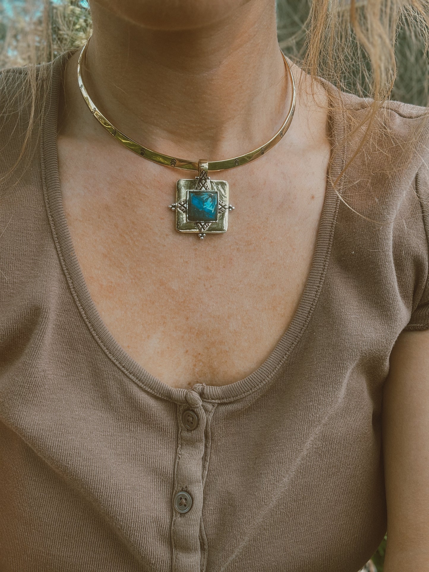 Labradorite Brass Pendant