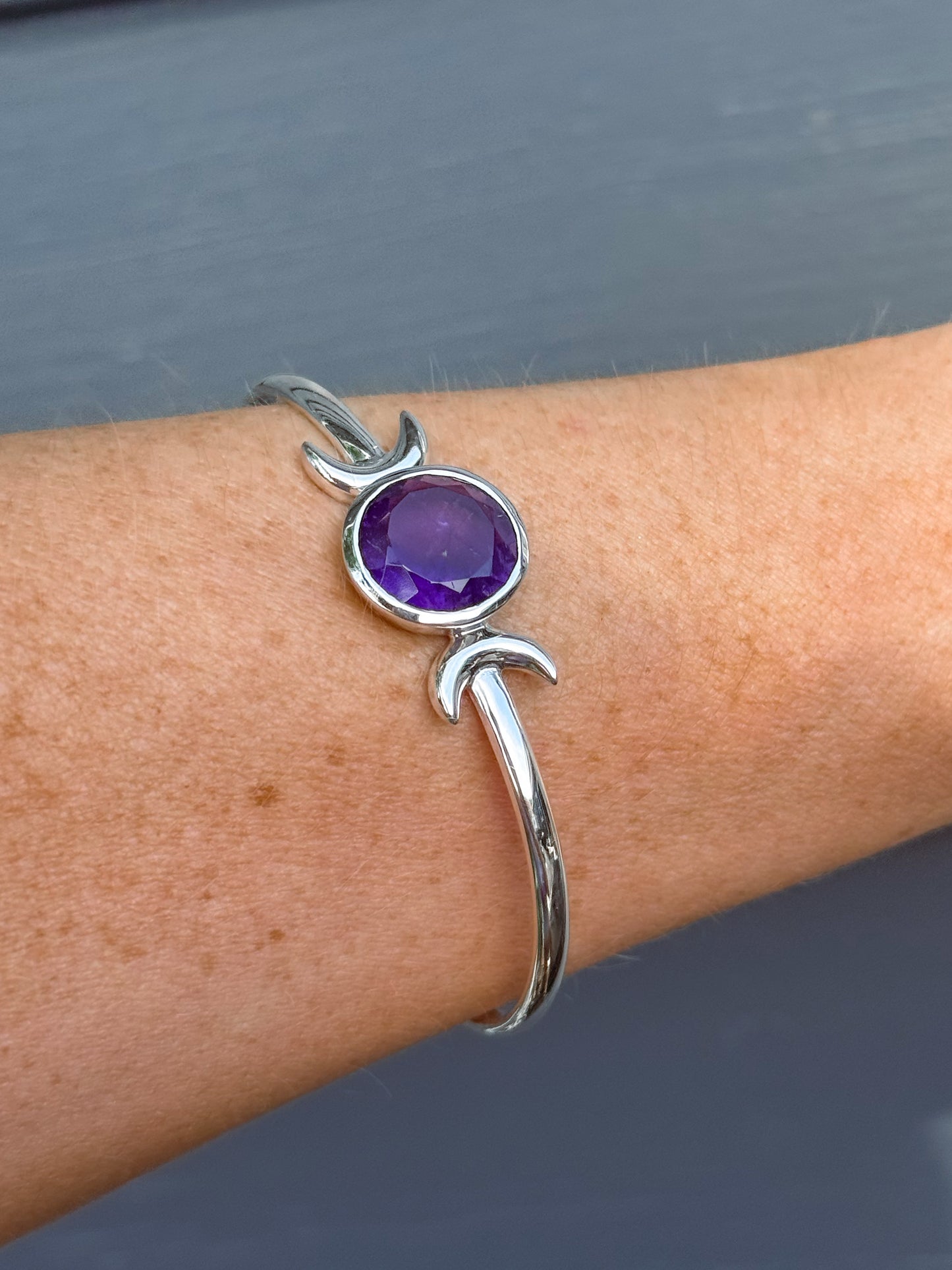 Amethyst Triple Moon Cuff Sterling silver