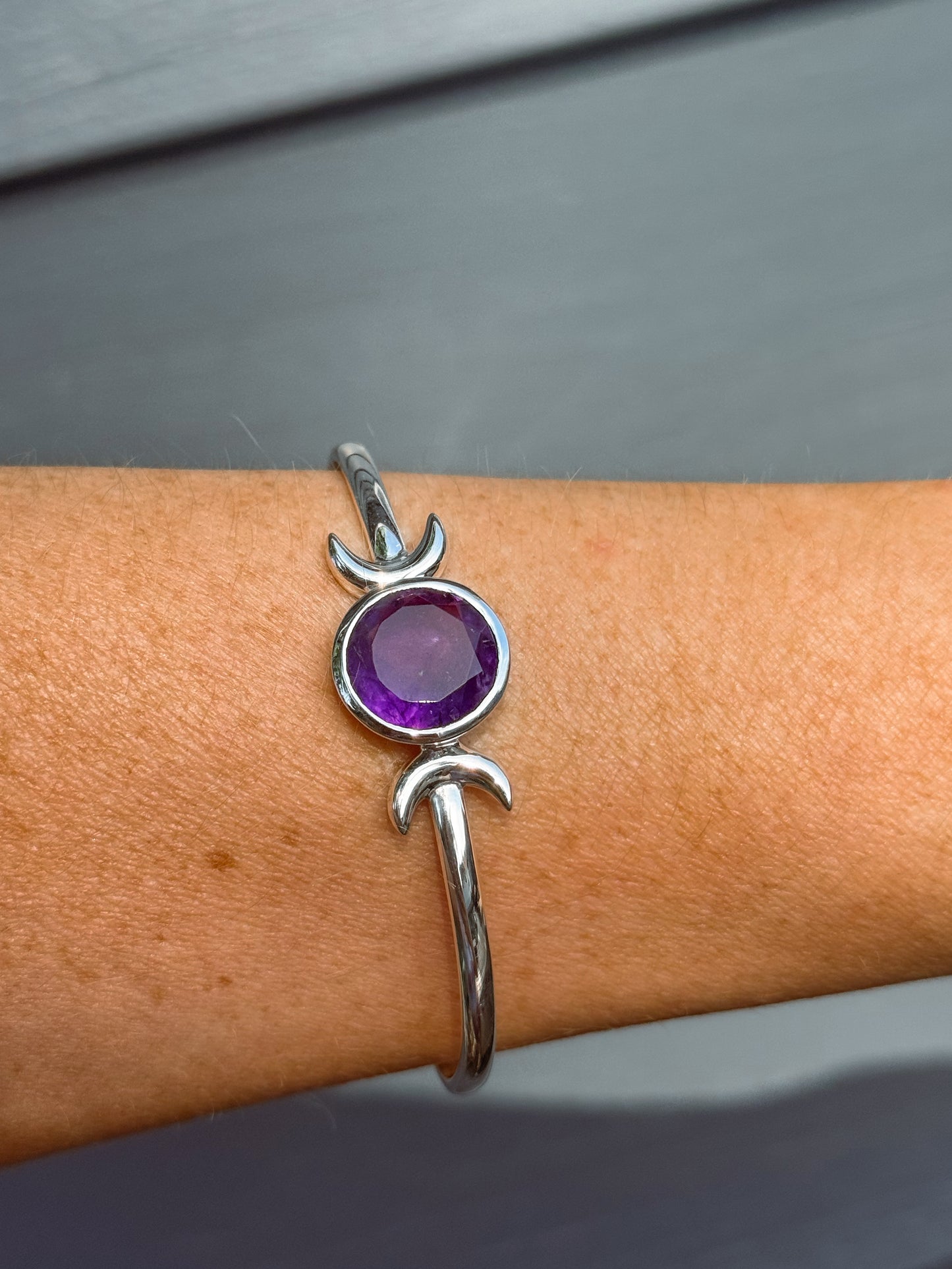 Amethyst Triple Moon Cuff Sterling silver
