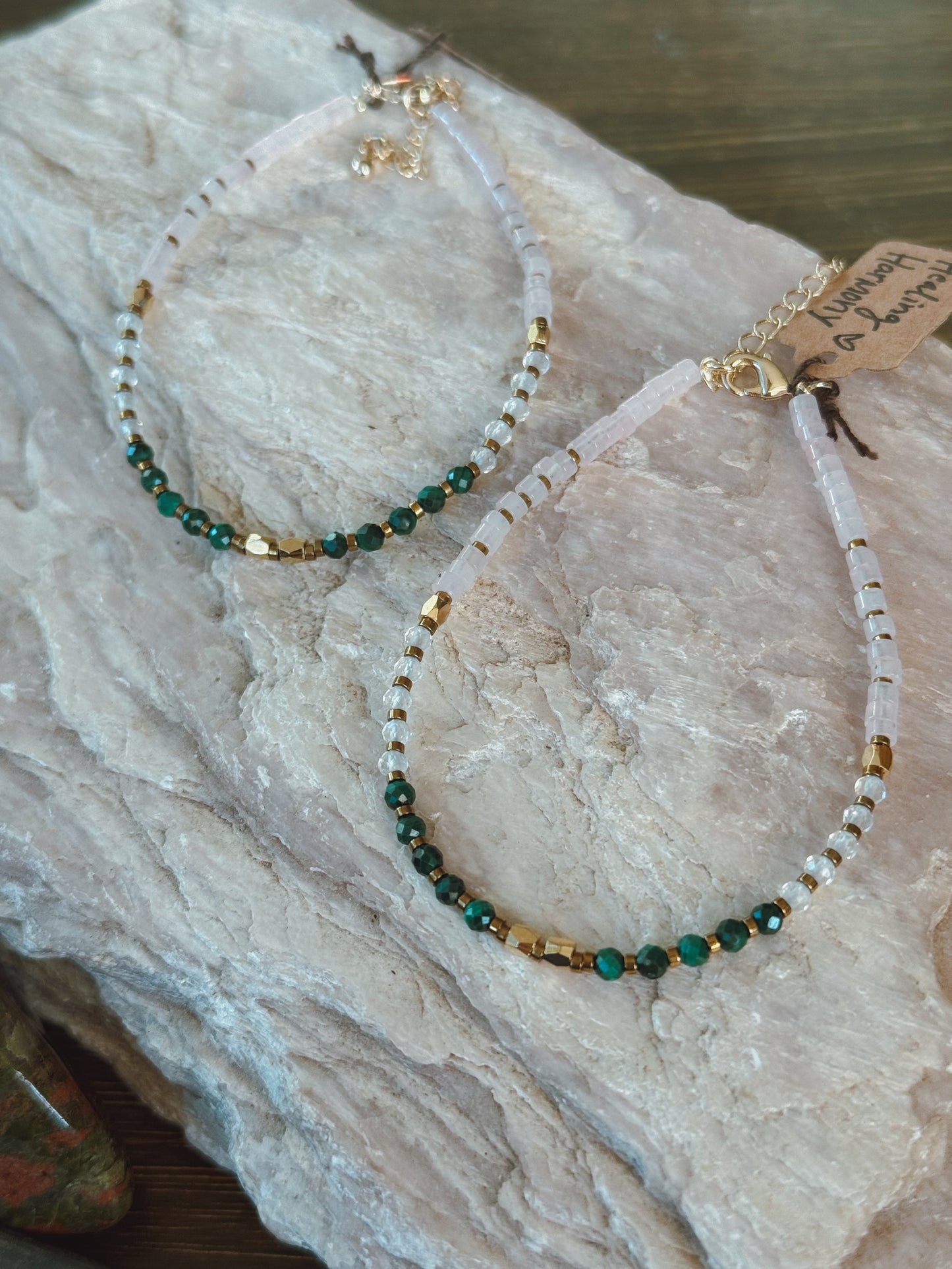Love Faceted Bracelet – Malachite, Rose Quartz & Moonstone Faceted Beads