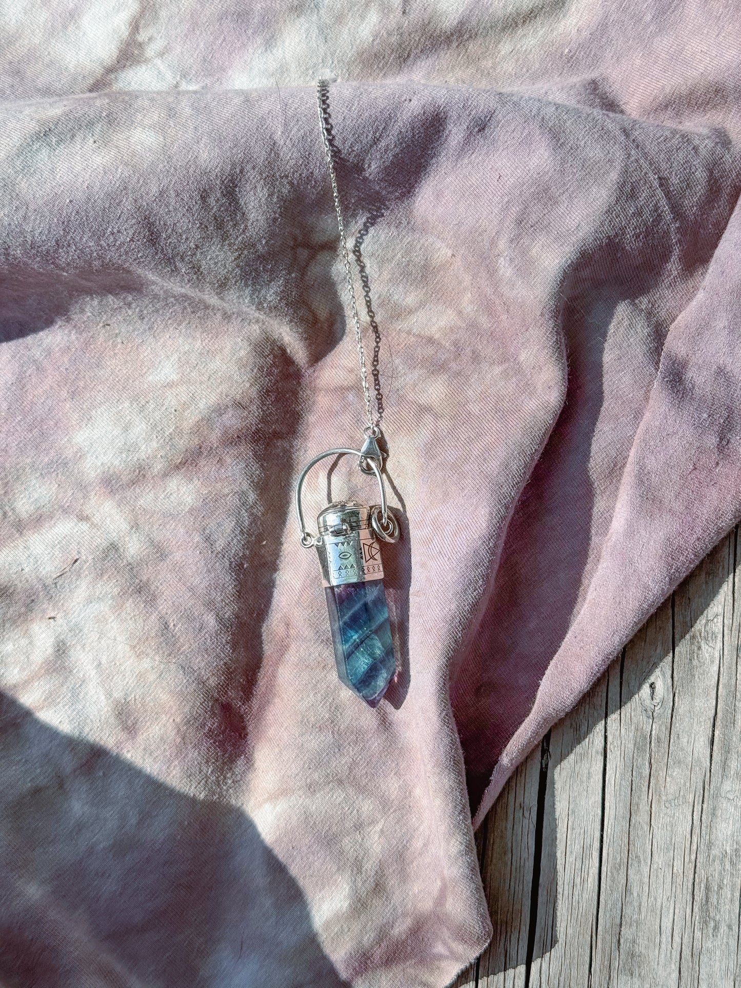 Rainbow Fluorite Pendulum Pendant Sterling Silver