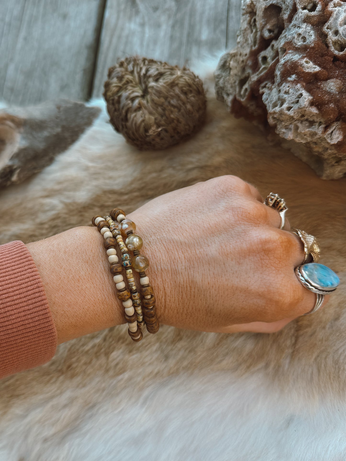 Wild Flower Bracelet stack // desert flower agate