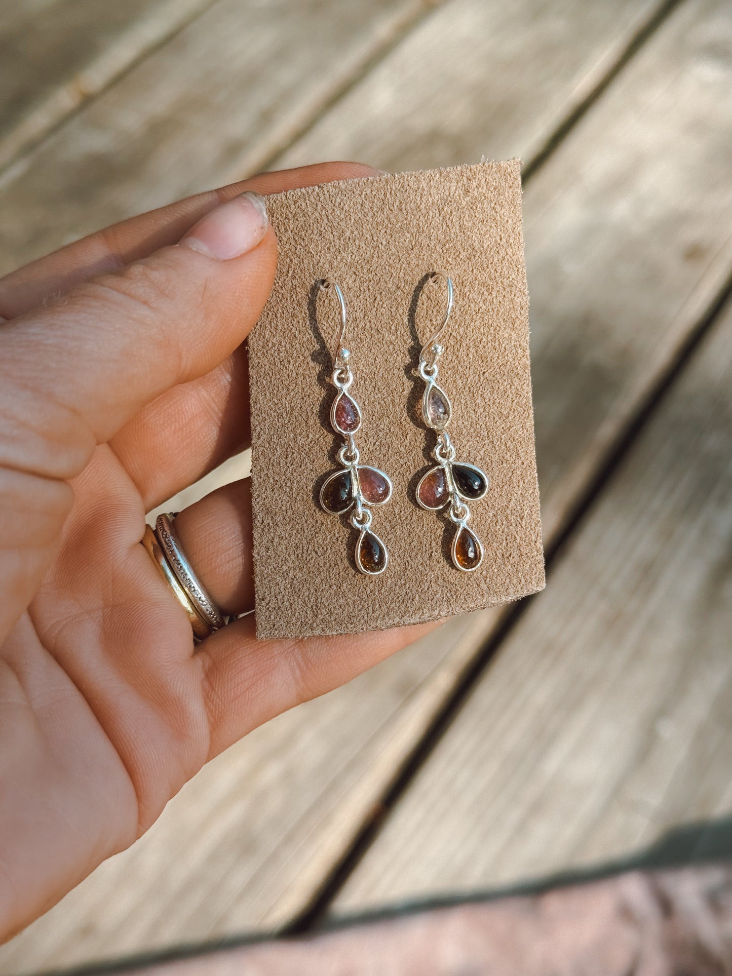 Watermelon Tourmaline Sterling drop earrings