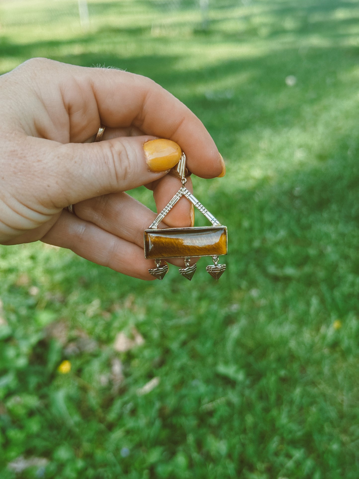 Tiger Eye Brass Pendent
