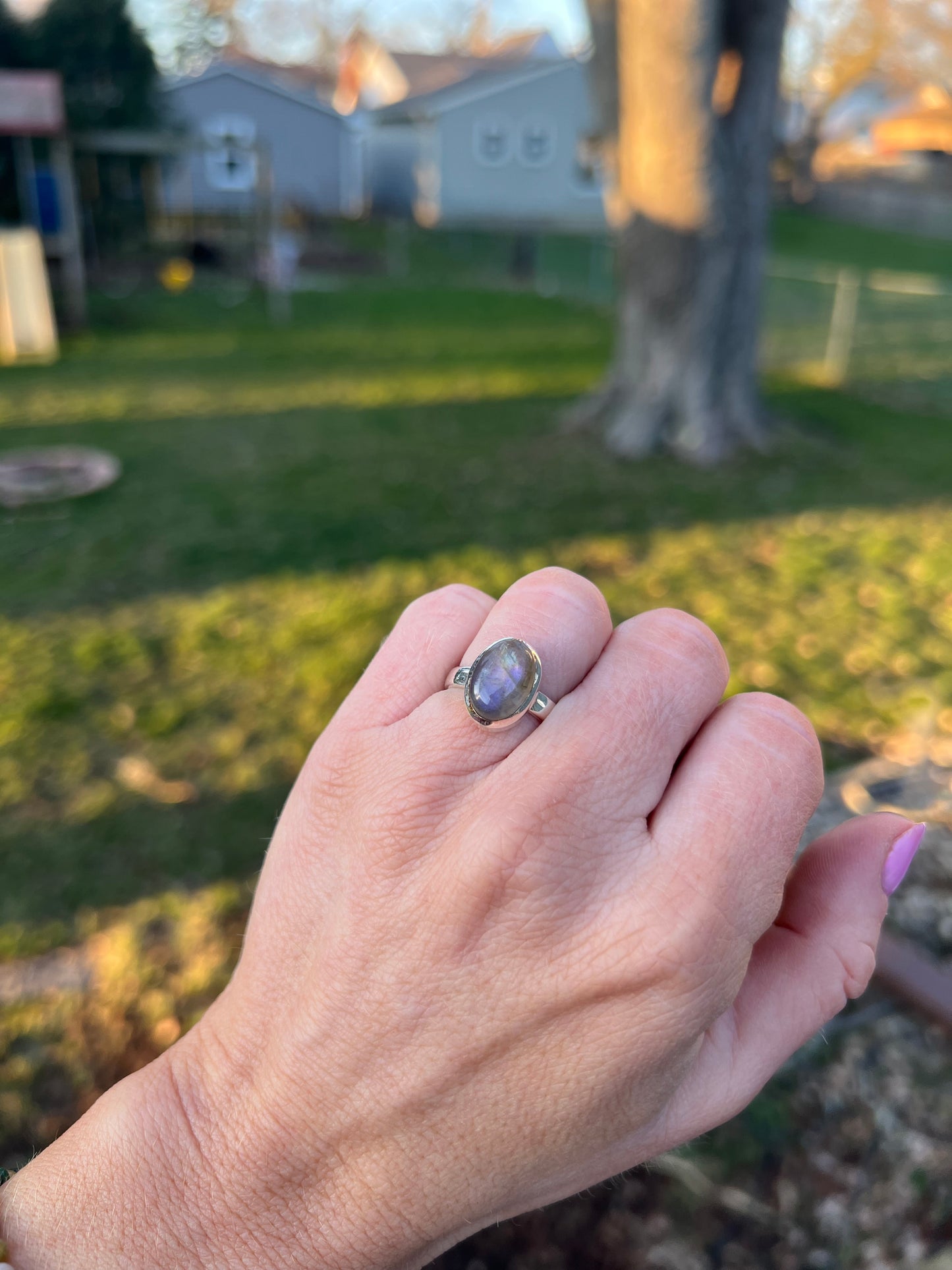 Rainbow Labradorite Purple Flash ring size 6