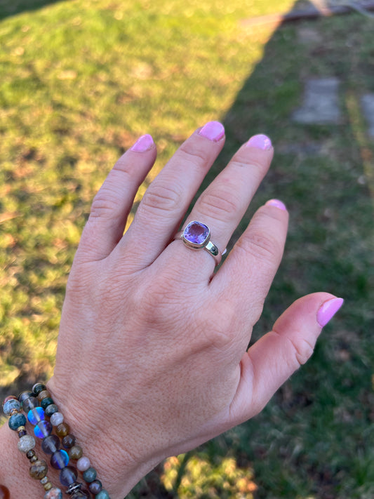 Amethyst Faceted Sterling Silver Ring – Size 7