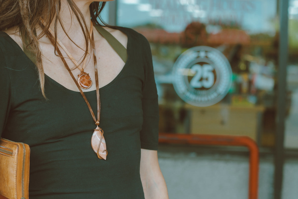 Peach Coral & Copper Wrapped Necklace | Earthbound Goddess