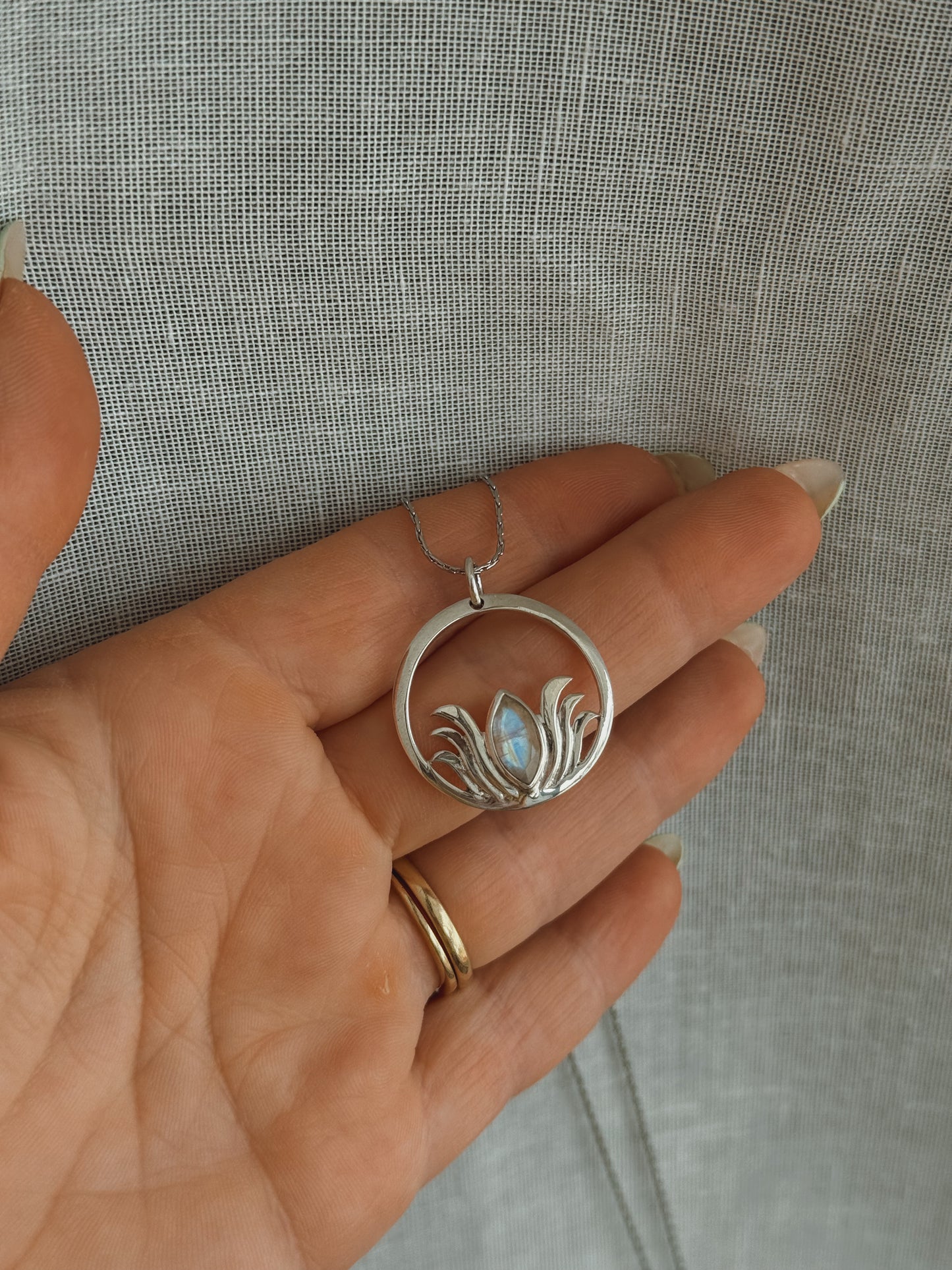 Moonstone lotus Sterling silver pendant